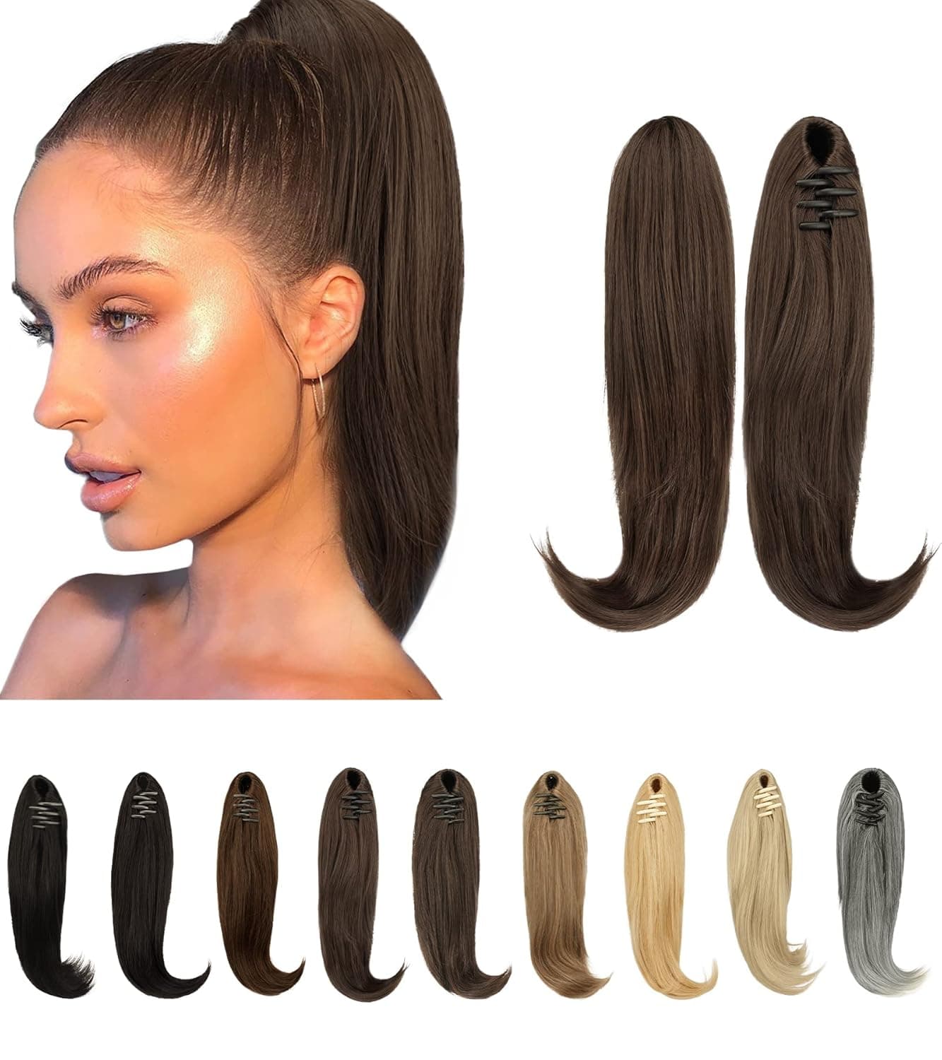 FESHFEN Ponytail Hair Extensions 12 inch Claw Clip in Ponytail Hairpieces for Women Short Pony Tail Synthetic Natural Looking Ponytails Hair Pieces for Daily Use
