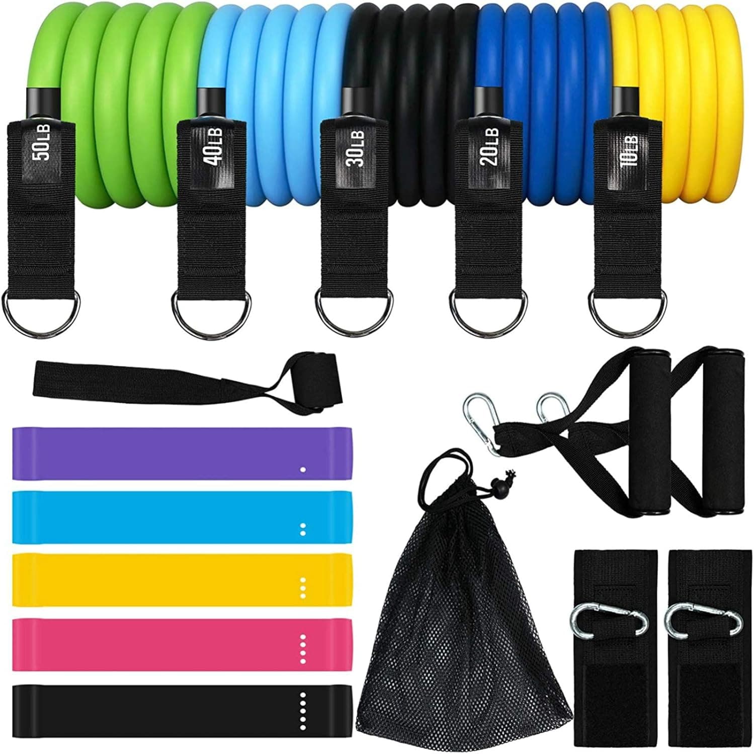 KEAFOLS Resistance Loop Bands Set (16pcs), Exercise Bands with Door Anchor, Handles, Ankle Straps for Home Workouts Gym Fitness, Stretching, Strength Training,Physical Therapy