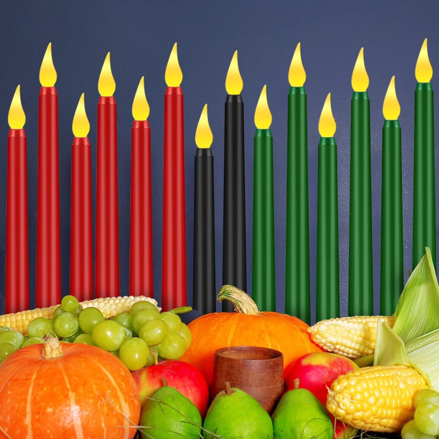 Spiareal Pcs Kwanzaa Flameless Candle LED Mishumaa Saba Candle Green Red Black Taper Candles Kwanzaa Battery Powered Electric Candle Metallic Christmas Advent Candles for Kwanzaa Wreath Church Decor