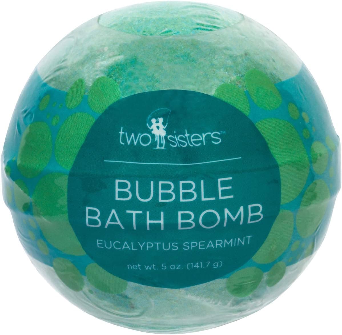 Eucalyptus Spearmint Bubble Bath Bomb by Two Sisters Spa. Large 99% Natural Fizzy for Women, Teens and Kids. Moisturizes Dry Sensitive Skin. Releases Color, Scent, and Bubbles. Handmade in USA