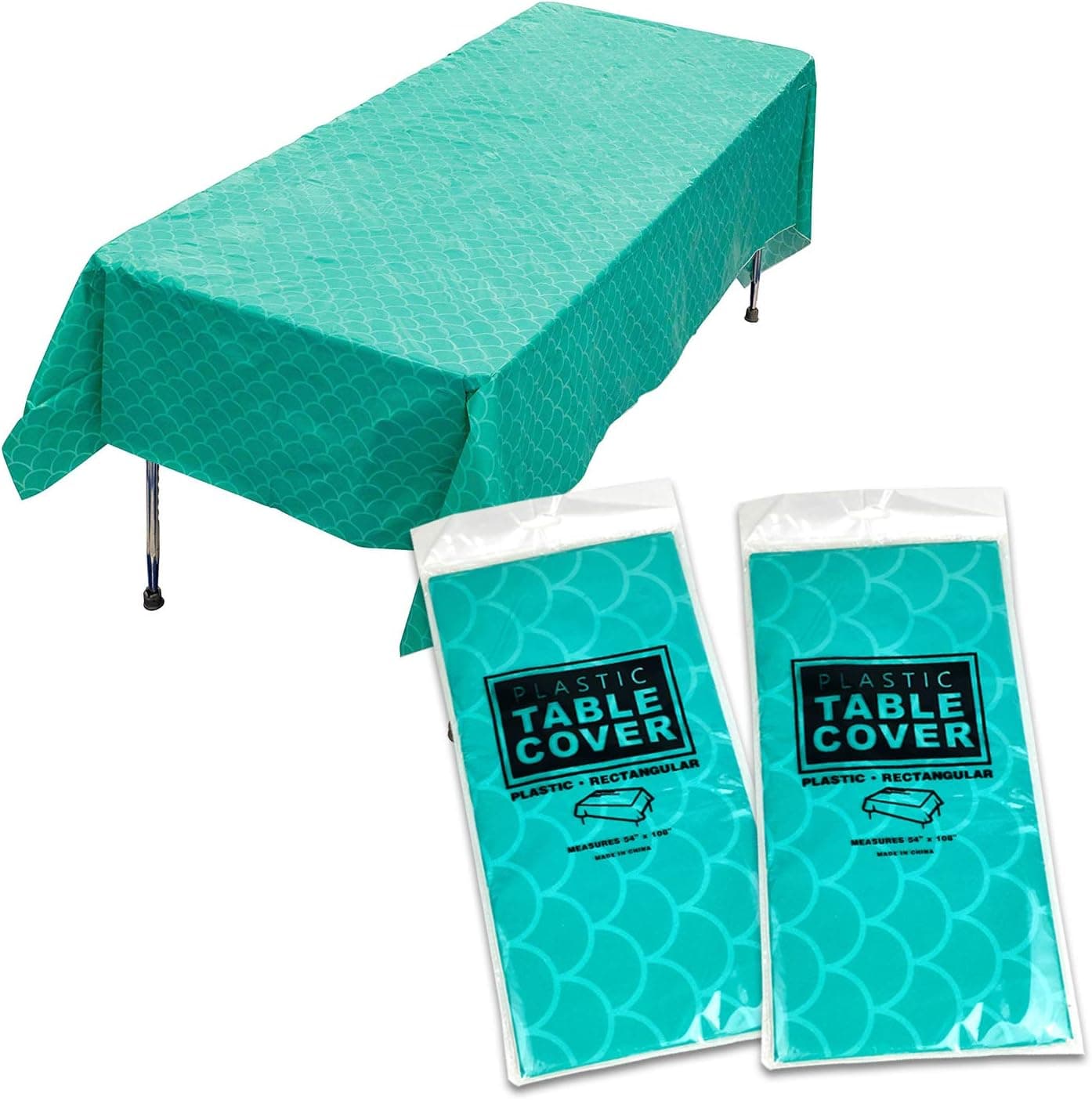 GIFTEXPRESS Pack of 2, 54" x 108” Plastic Mermaid Table Cover, Tablecloth Party Supplies, Fish Scale Table Cover Decorations for Party