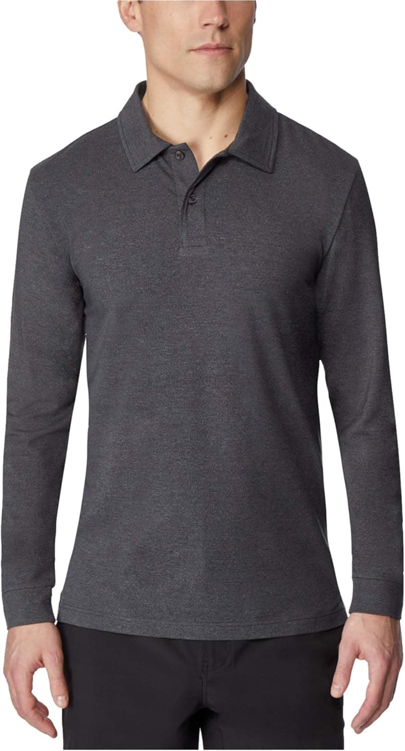 32 DEGREES Heat Men's Tech Long-Sleeve Polo (Heather Dark Grey, Medium)