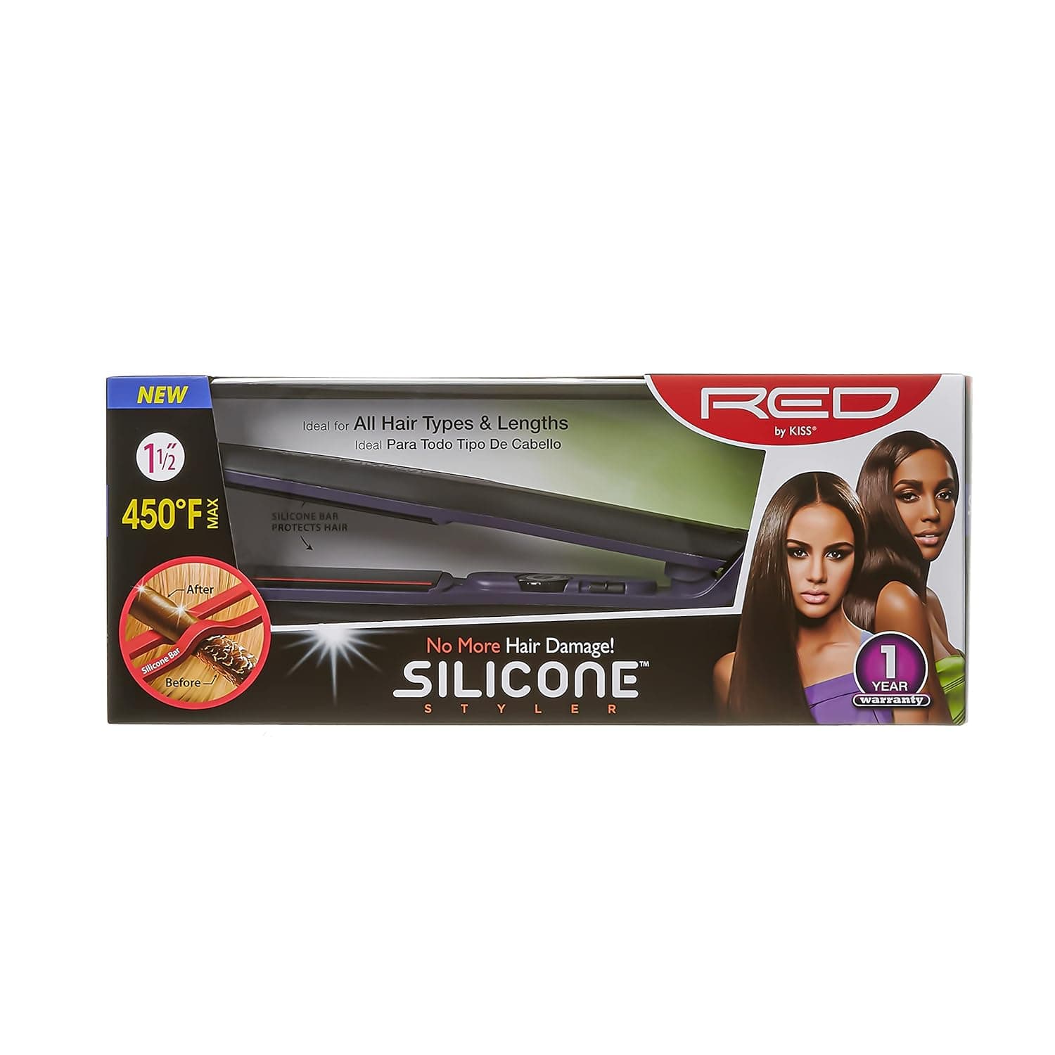 RED Kiss Silicone Flat Iron, 1.5 Inch