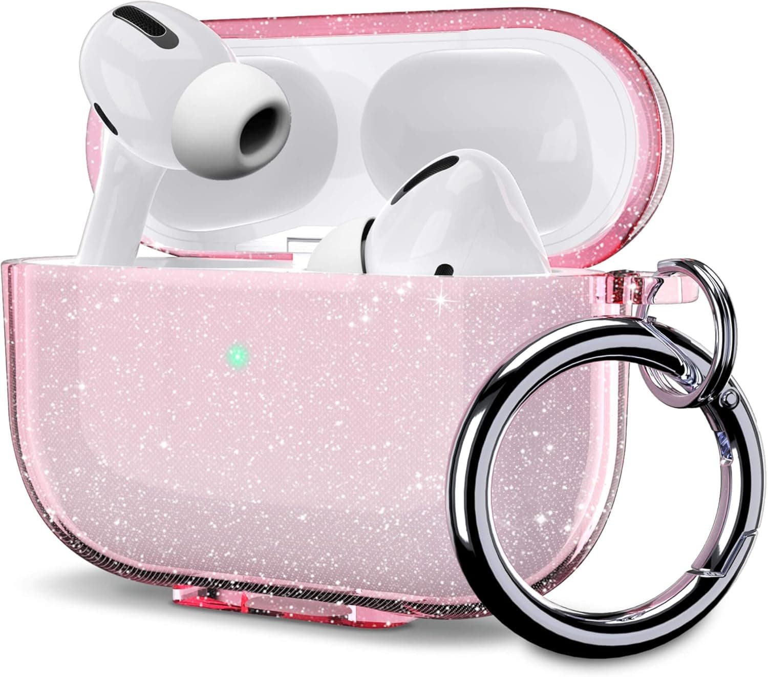 ULAK Compatible with Airpods Pro Case, Designed Protective Cover Soft TPU Transparent Shockproof Case Accessories with Keychain for Airpods Pro 1st Generation 2019 [Front Led Visible], PinkGlitter
