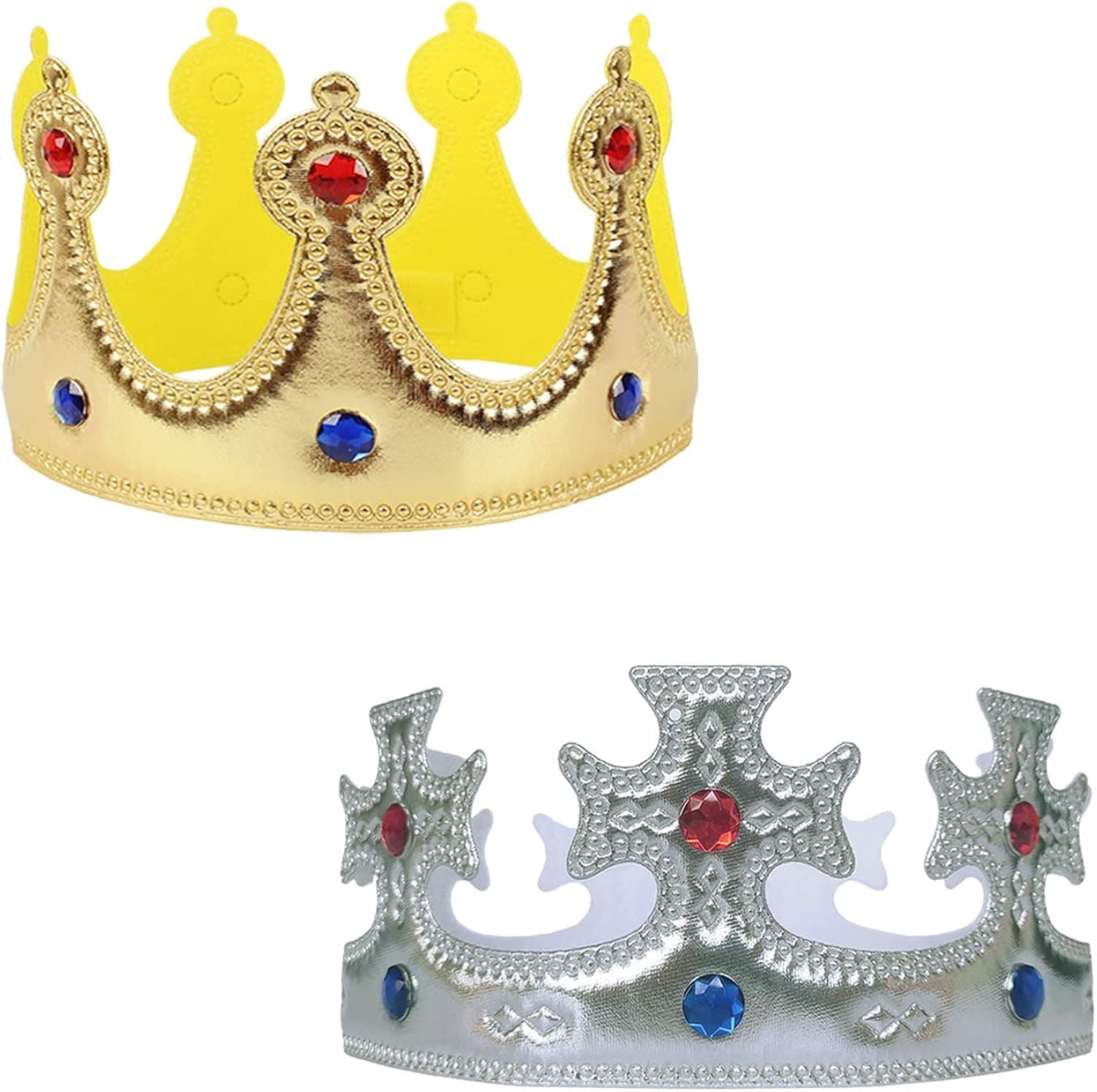Birthday King Crown, Golden Silver King Crowns Queen Prince Delicate Birthday Jeweled Crown Hat for Costume Party Birthday Halloween Photo Props (2pcs)