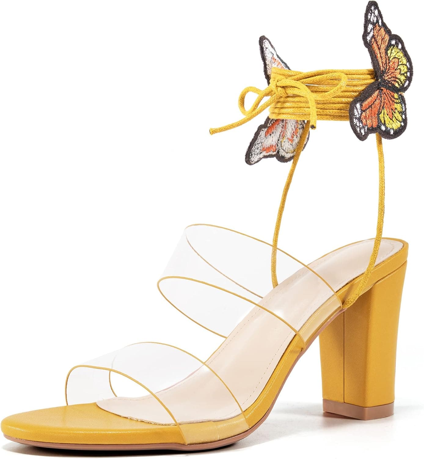 Heels for Women Pump Sandals with Butterfly Strappy Open Toe Lace Up High Wedding Heels Sandals Women Summer Slip On Dress Shoes for Party Wedding