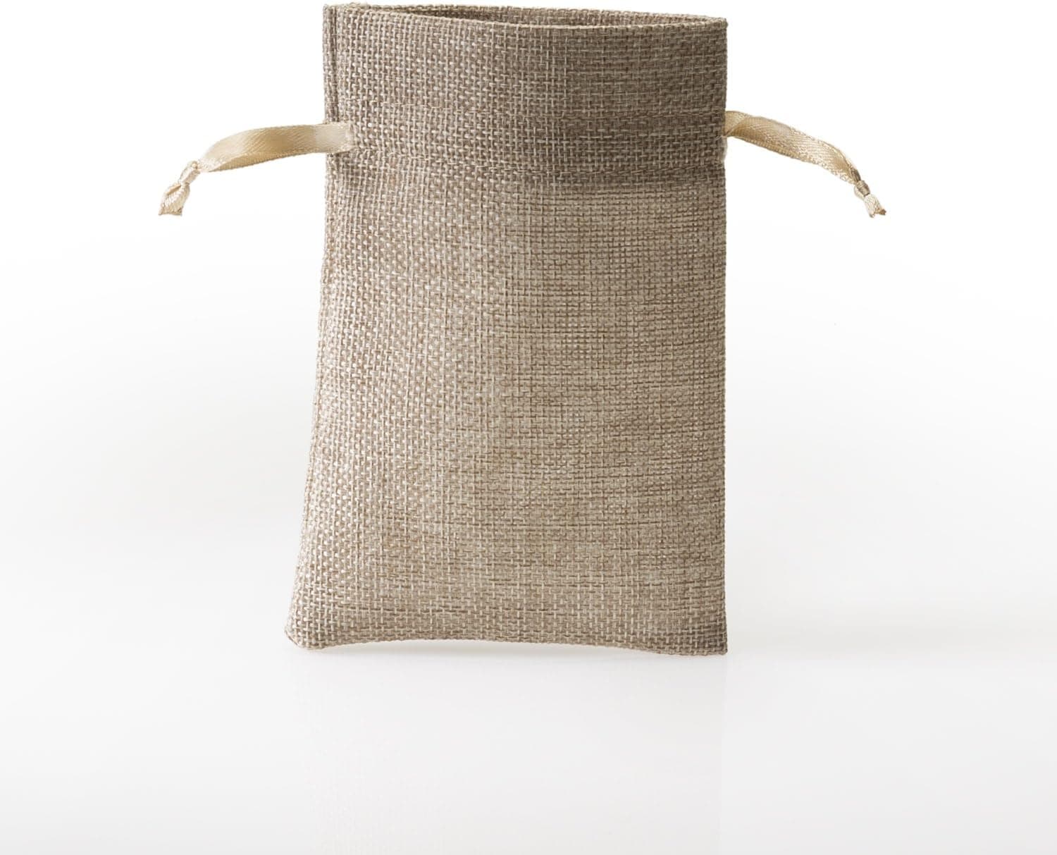 Amaze Creations New Natural Gift Bags (Burlap) with Gold Satin Drawstring and Cotton Lining - Value Pack of 12, 4" X 6" Reusable Linen Pouches - Perfect for Birthday Parties, Wedding, and Other
