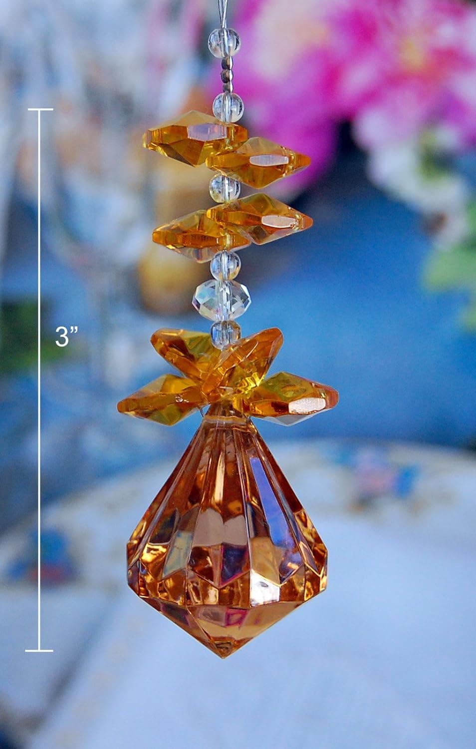 2 of Crystal Diamond Ceiling Lighting Fan Pulls Chain - Amber