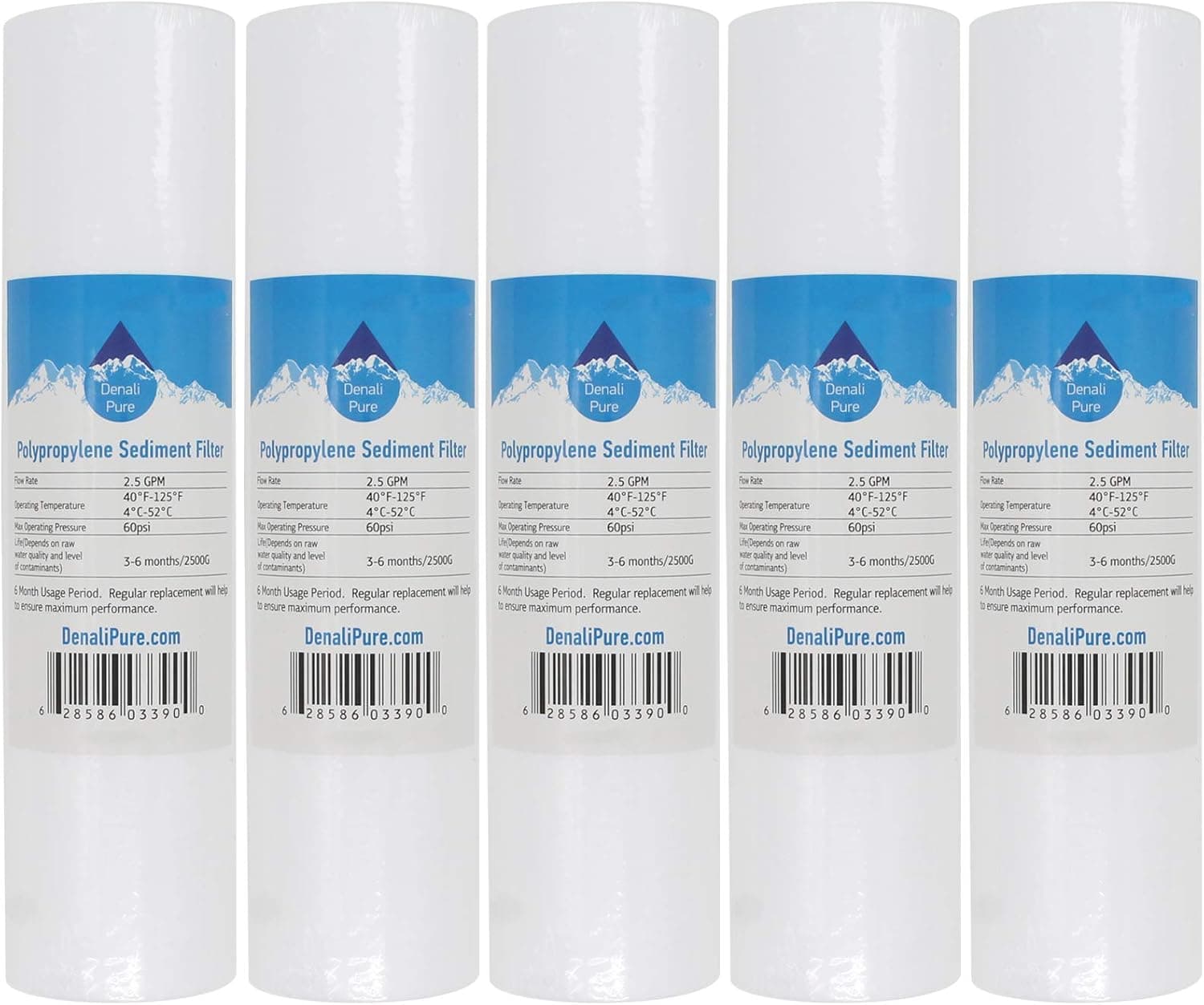 5-Pack Replacement for Puromax PC4 Polypropylene Sediment Filter - Universal 10-inch 5-Micron Cartridge Compatible with Puromax Value Line Reverse Osmosis Units: PC4 - Denali Pure Brand
