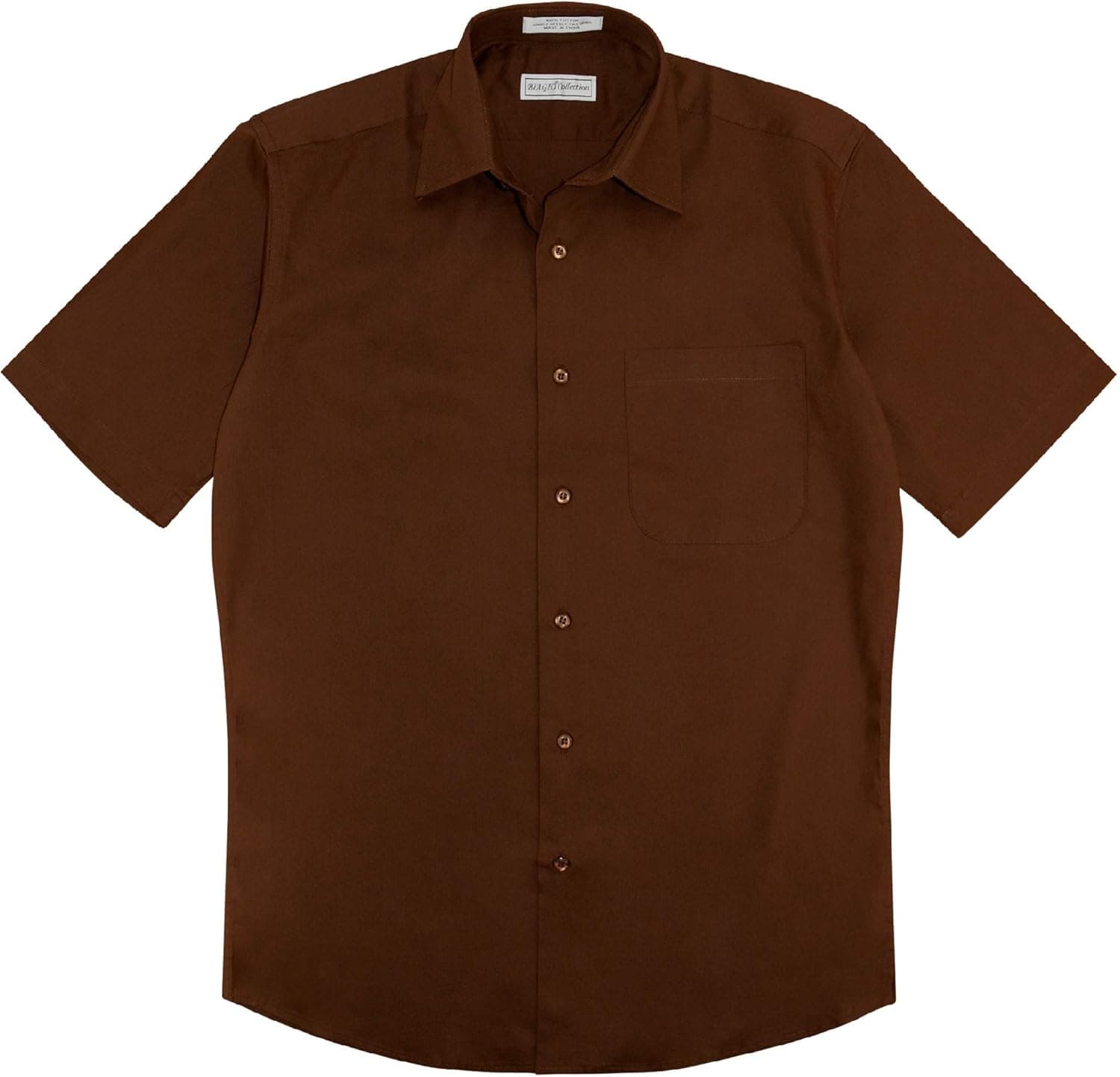 Biagio 100% Cotton Men's Short Sleeve Solid Chocolate Brown Color Dress Shirt