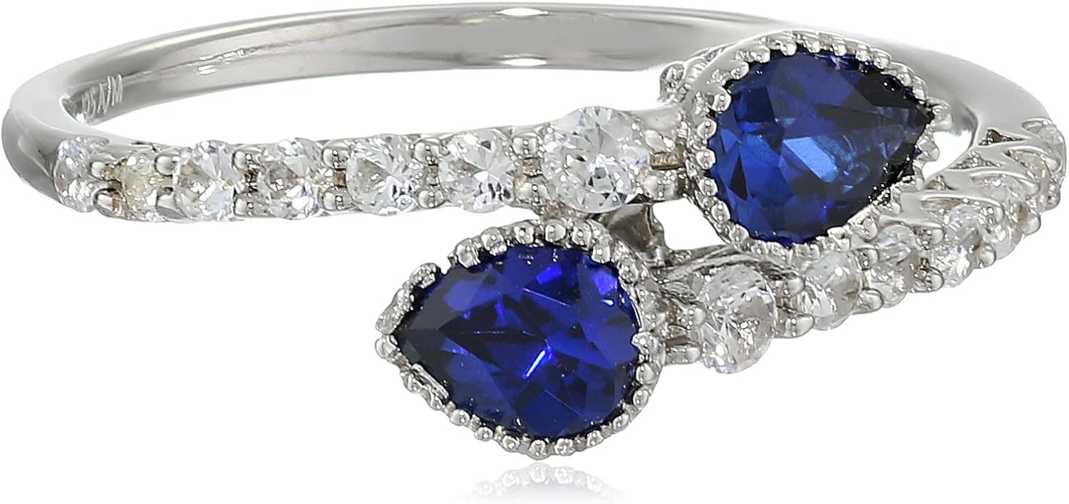 Amazon Collection Sterling Silver Created Blue Sapphire and Created White Sapphire Ring, Size 8