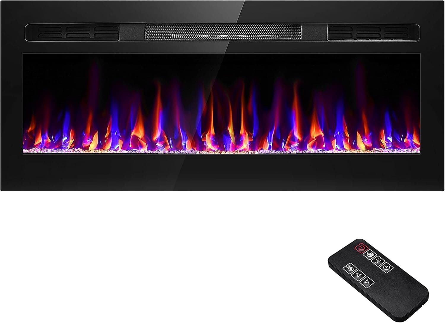43 Inches Electric Fireplace, Sixfivsevn Wall Mounted Fireplace Inserts, Recessed Wall Fireplace Heater, Adjustable 12 Flame Bed Colors,with Remote Control &Timer, 750/150W, Black