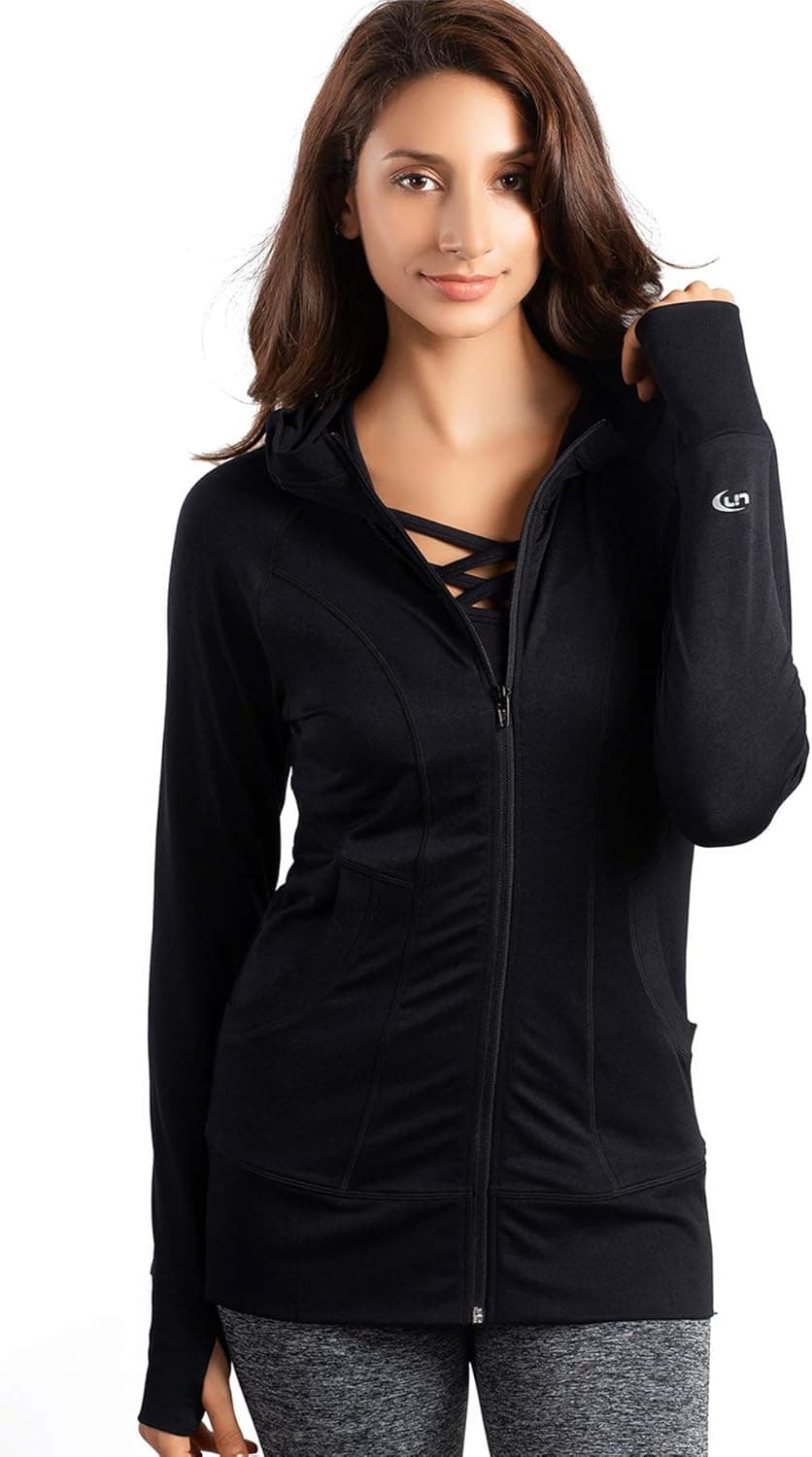 LIN Women’s Lightweight Full Zip Running Track Jacket Long Sleeve Slim Fit Sports Workout Yoga Hoodie with Thumb Hole