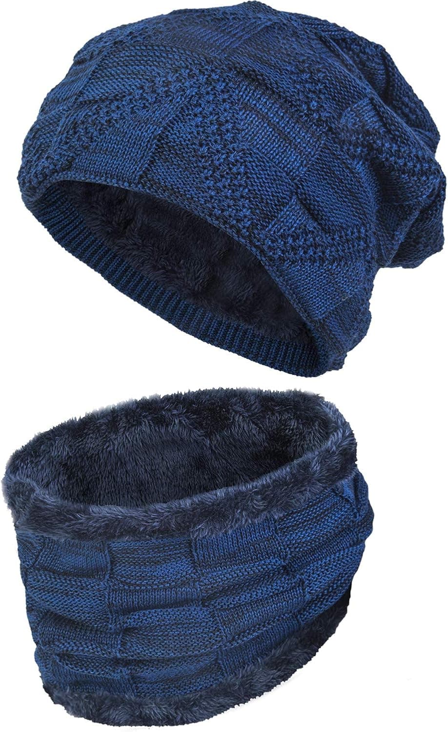 2 Pieces Winter Beanie Hat Scarf Set Thick Warm Knit Fleece Lined Skull Cap Scarves Gifts for Men,Y-RoyalBlue
