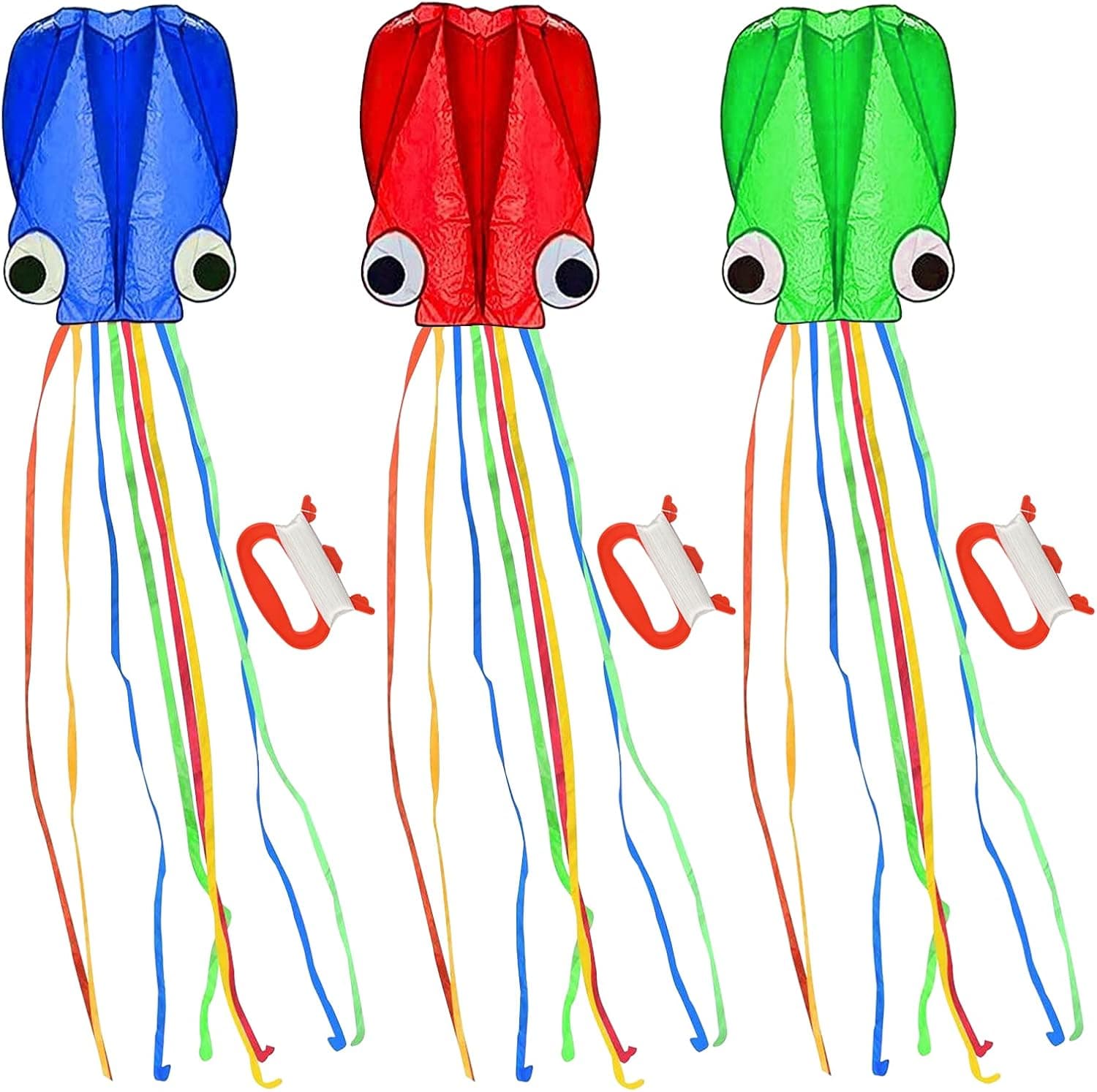 Mortd Kites for Kids Easy to Fly, Pack of 3 Giant Software Octopus Kites, Red Blue Green Beautiful Easy Flyer Kites for Kids and Adults Great Beach Kites for Family Outdoor Game Activities