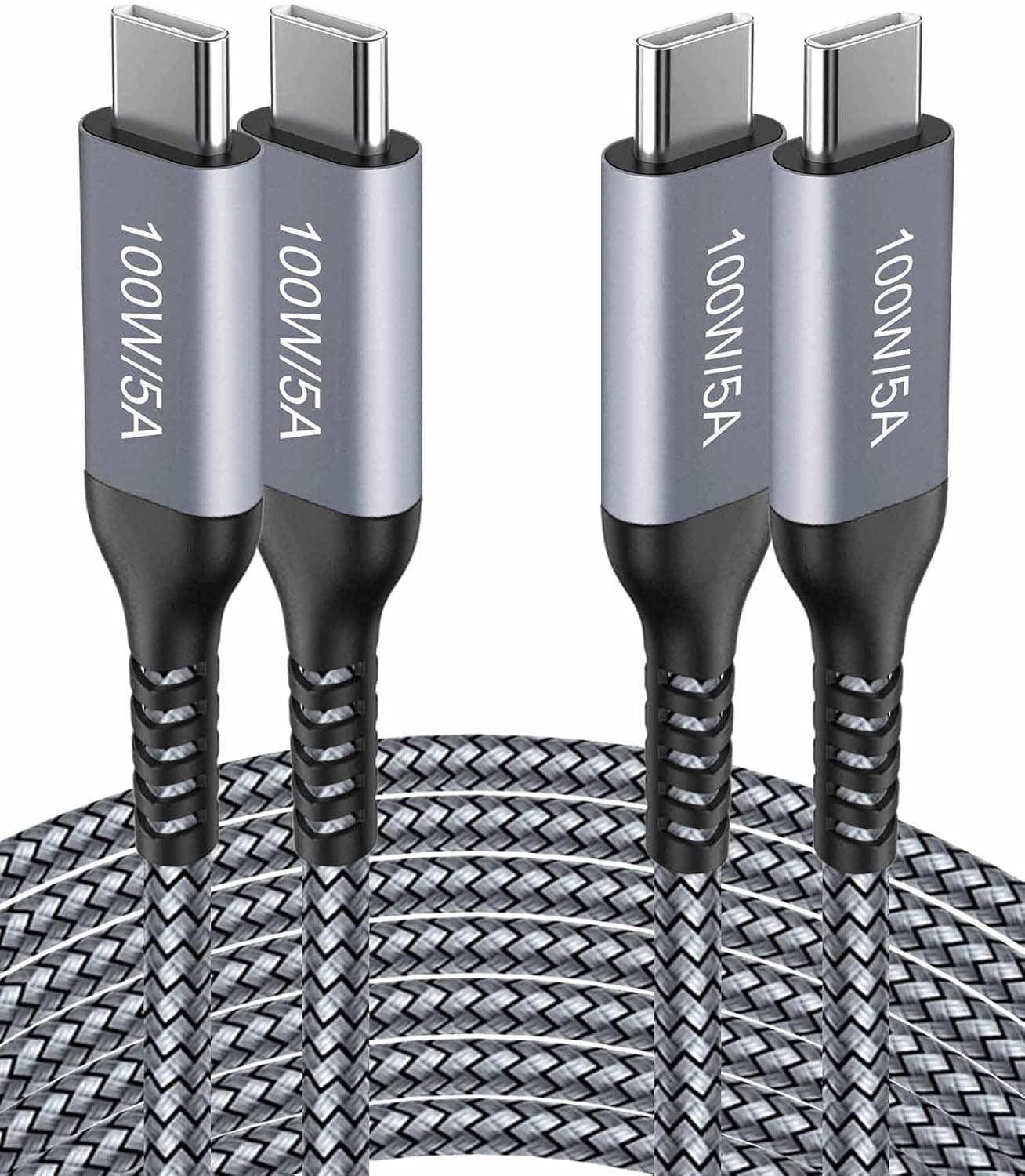 USB C to USB C Cable【100W/5A 6.6FT 2Pack】Type C Fast Charging,Long Nylon,Charger Cord for Samsung Galaxy Note 10/20,S20,Google Pixel 4/5 XL,OnePlus 8T,iPad Pro/Air,MacBook Pro/Air,iMac,Switch,Dell XPS