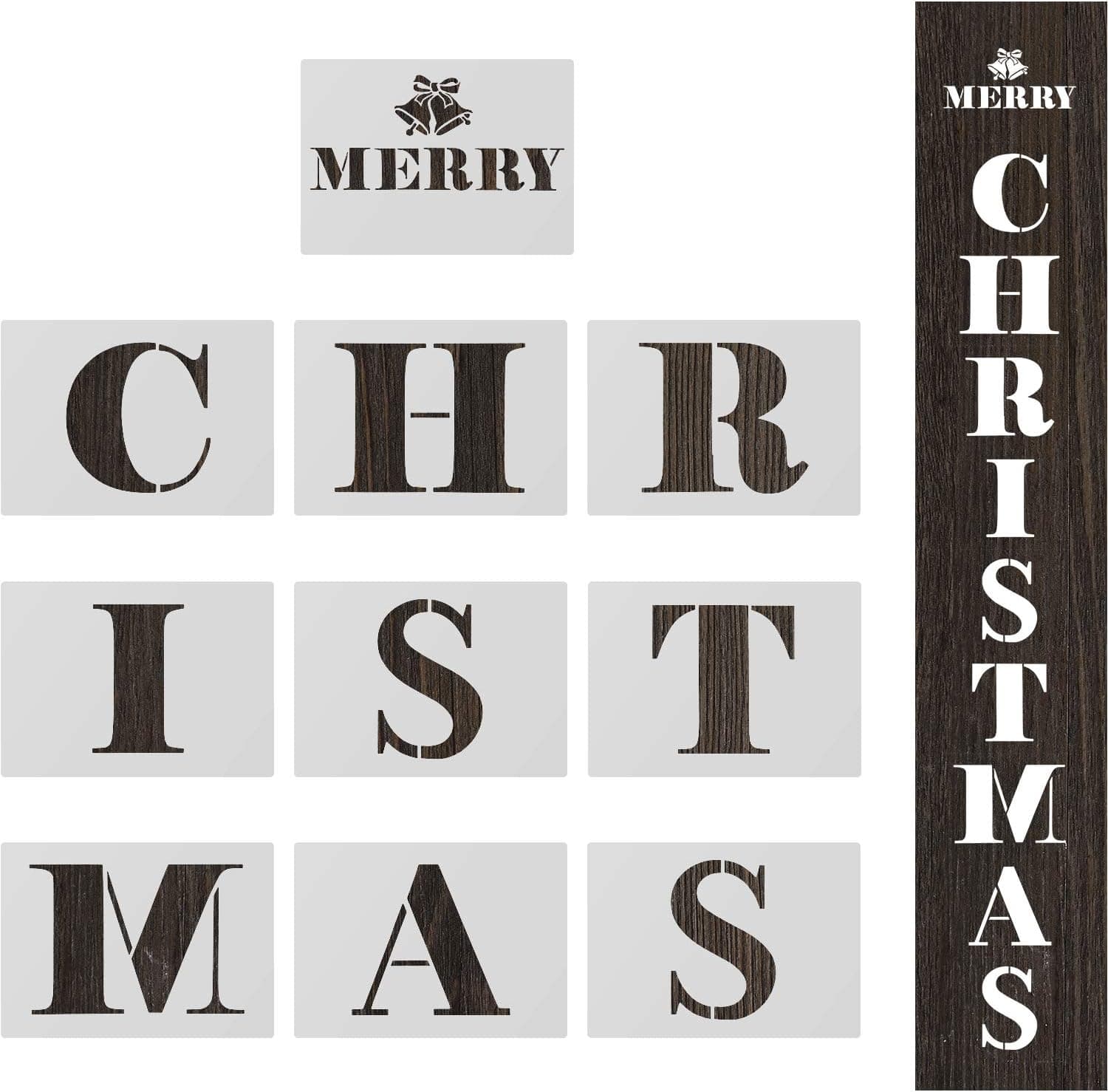10 Pieces Christmas Stencils Template Christmas Plastic Painting Template for Window Glass Door Car Body