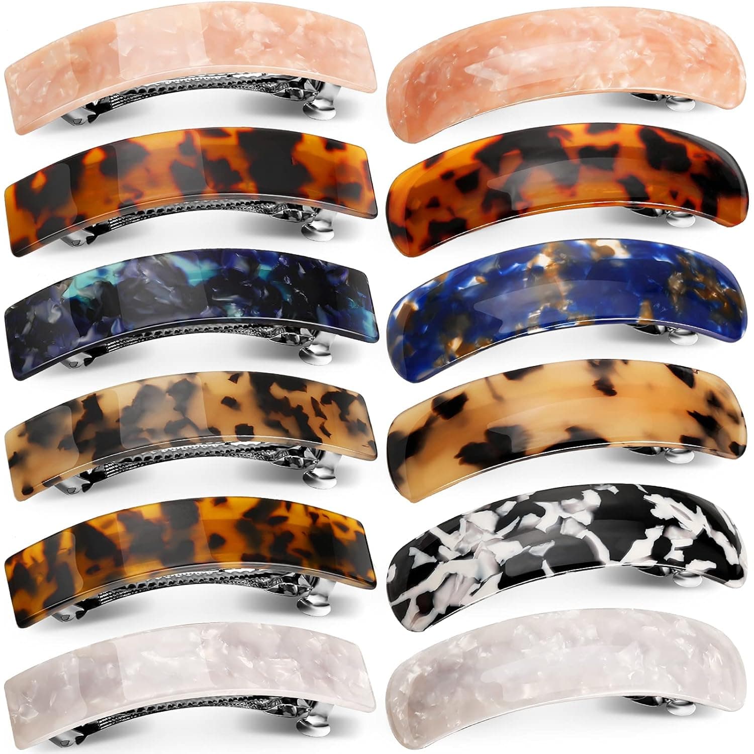 12 Pieces Retro Acetate Hair Barrettes Simple Automatic Hair Clips French Rectangle Barrette for Woman Ladies Fine Thick Medium Hair Supplies (Mixed Color)