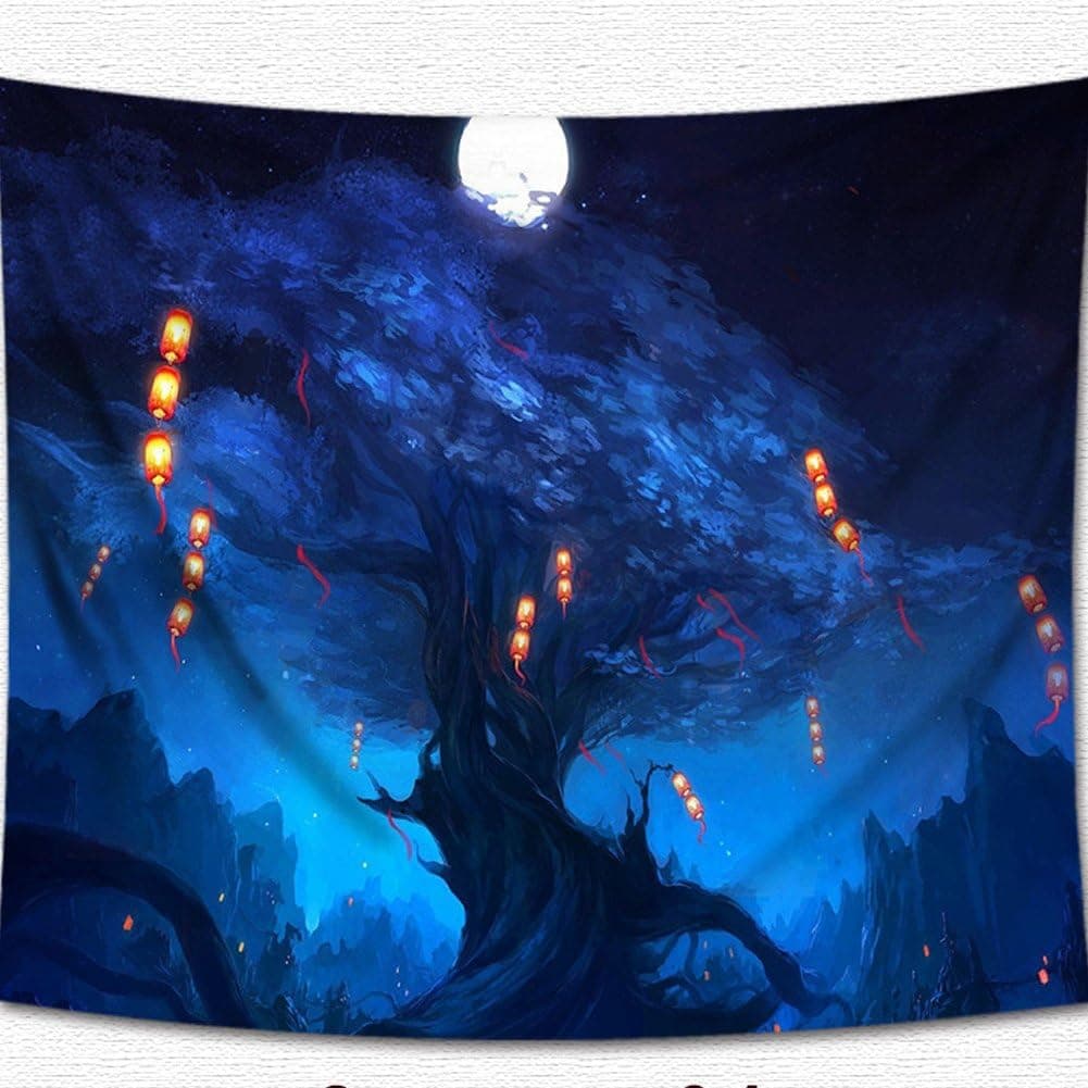 Fantasy Plant Magical Forest Tapestry Fantasy Forest Fairy Tales Tapestry Magical Enchanted Tree Tapestry A Large Tree of Life Plant in Forest Wall Tapestry For Bedroom Living Room Dorm.(51Wx59L) (16)
