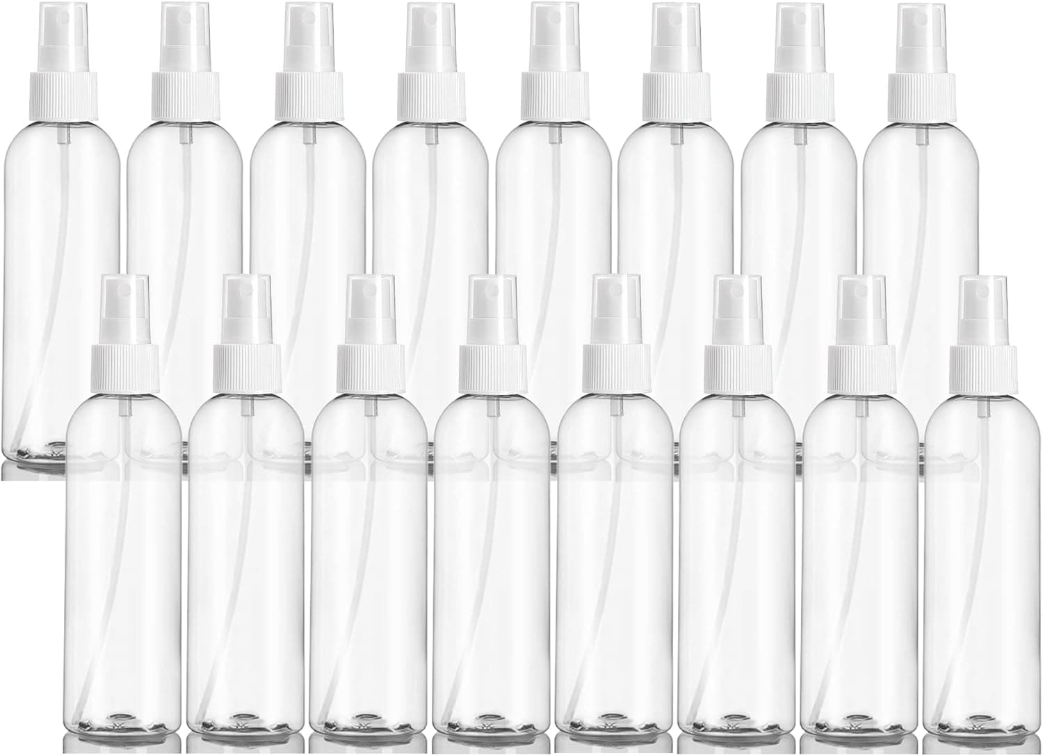 ljdeals 8 oz Clear Plastic Spray Bottles, Refillable Fine Mist White Sprayer Bottles for Essential Oils, Perfumes, Travel, Pack of 16, Made in USA