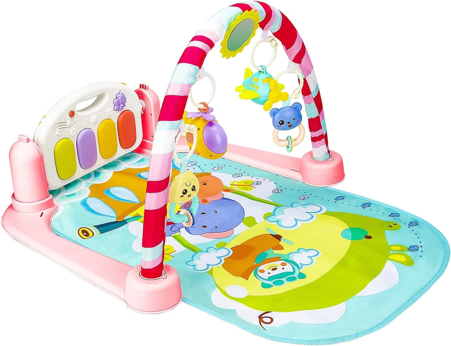 BoterLun Baby Piano Gym, Piano Gym Activity Center for Infants Lay 3 in 1 Fitness Music and Lights Fun Piano Girl Boy (Pink)