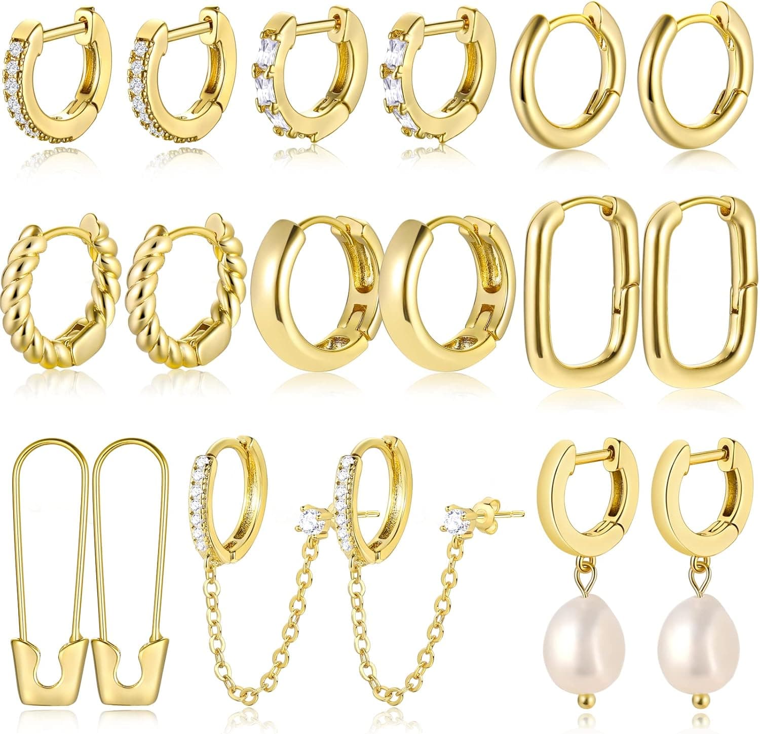 9 Pairs Small Gold Huggie Hoop Earrings for Women, 14K Gold Plated Lightweight Cartilage Earring Set, Hypoallergenic Gold Hoop Earrings for Gift