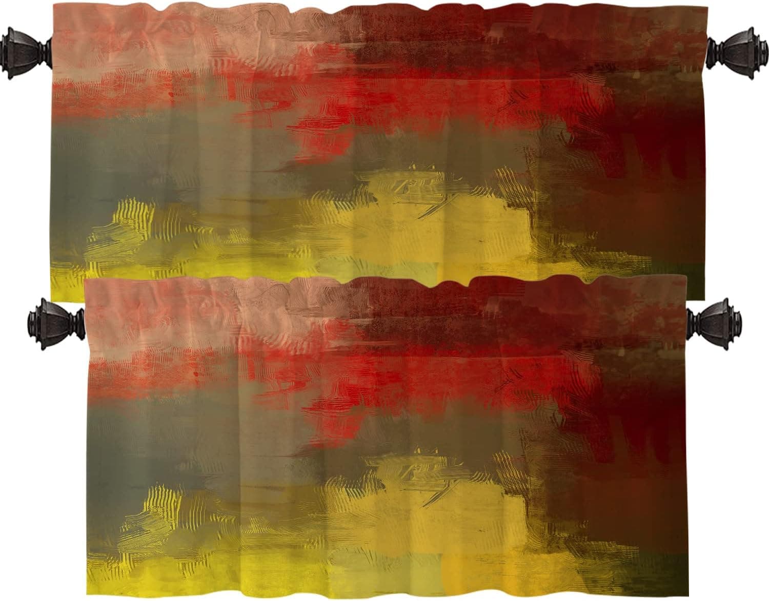 Shrahala Contemporary Art Kitchen Valances Half Window Curtain, Colorful Texture Modern Artwork Strokes Abstract Painting Kitchen Valance for Window Ink Printing Valances Curtains for Decor 52x18 inch