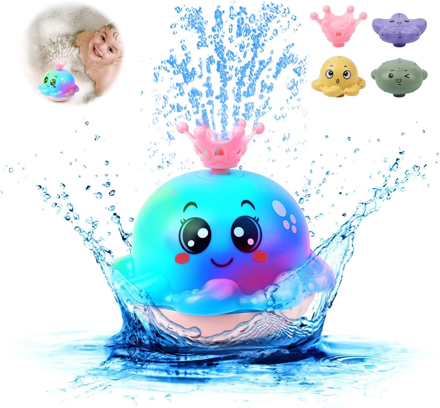 Baby Bath Toys,Octopus Swimming Pool Toy,Four Water Spray Patterns,Baby Light Up Bath Tub Toys,Waterproof Design Fun Bath Toys,Smooth Body Safety,Baby Toys for Kids