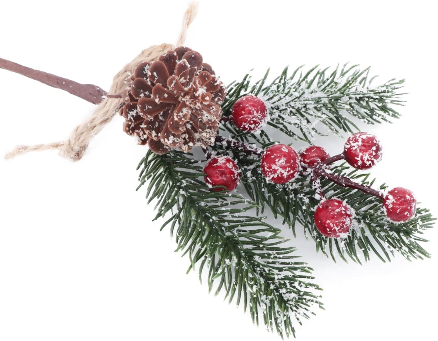 12 Pieces Artificial Pine Picks Christmas Tree Picks with Red Berries Pinecones Bowknot Artificial Pine Branches Stems Frosted Holly Spray for Winter Decoration Xmas Party DIY Crafts (12, Red)