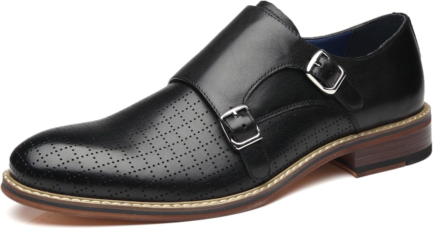 La Milano Men's Double Monk Strap Slip On Loafer Leather Oxford Plain Toe Classic Casual Comfortable Dress Shoes For Men