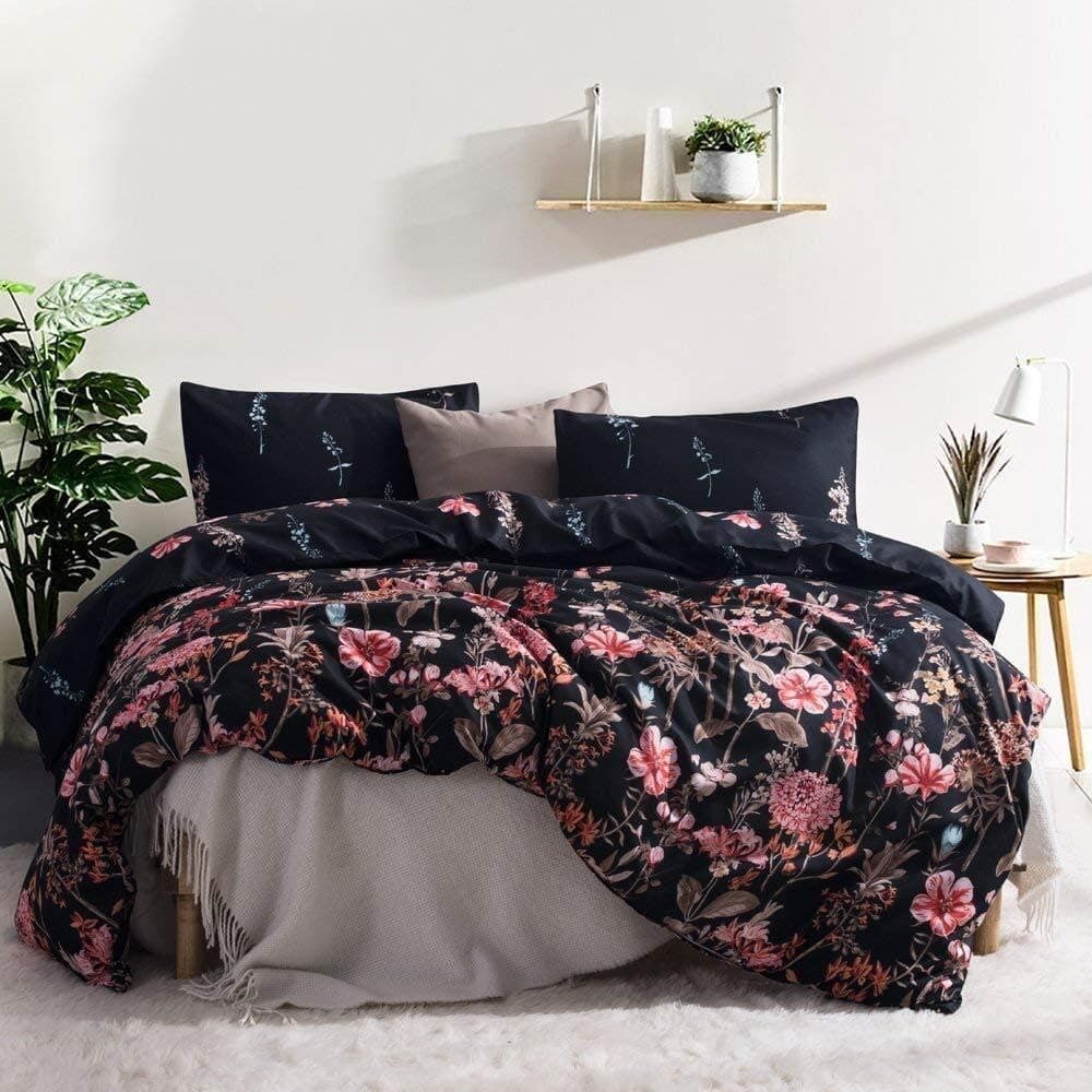 Leadtimes California King Duvet Cover Set Cute Black Flower Bedding Sets with 2 Pillowcases and 1 Oversized Duvet Cover (California King, Style8)
