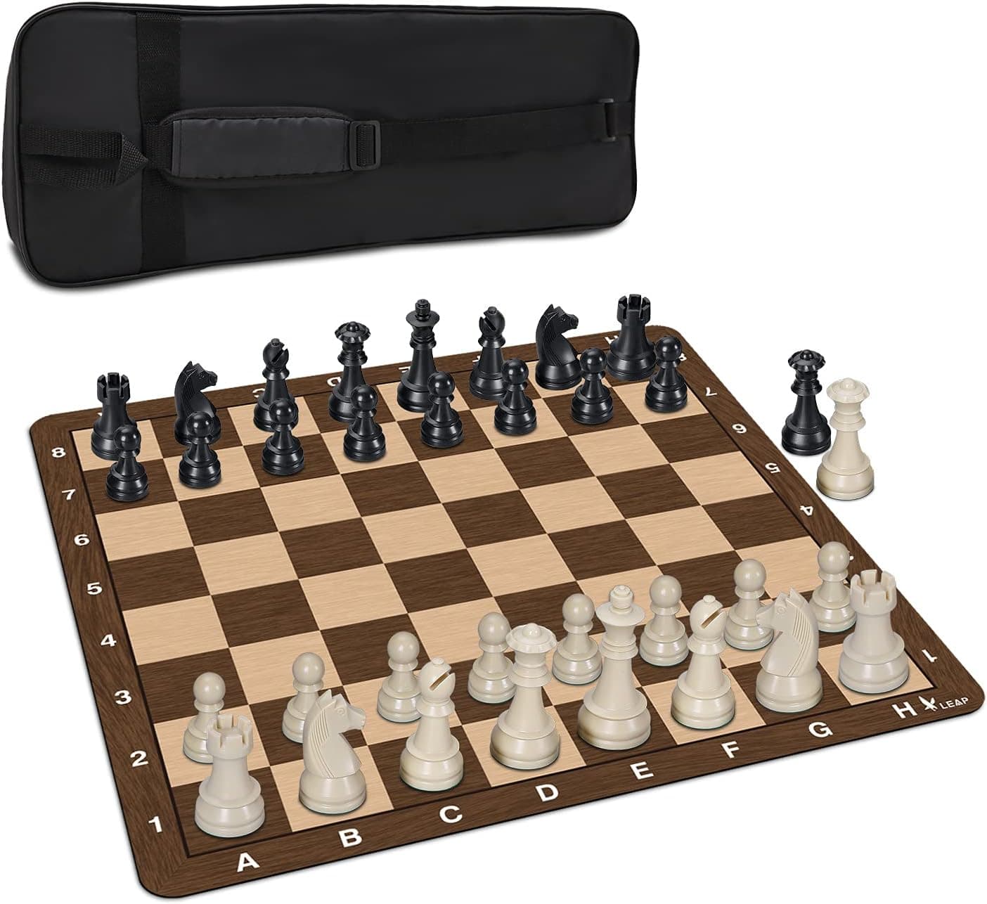 LEAP Chess Set Roll up with Board 1MM Supper Thickness | Portable Mousepad Silicone Material | Chess Pieces and Carrtying Bag | Non-Slip Fold Back or Roll up Gift Chess Set