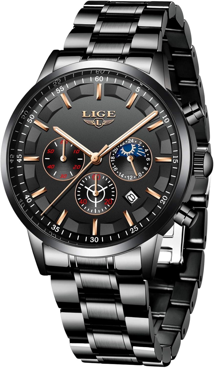 Watches Men Fashion Steel Quartz Analog Black Wrist Watch Men Top Brand LIGE Waterproof Stopwatch Dress Business Calendar Watch Casual Sport Clock Watch for Man