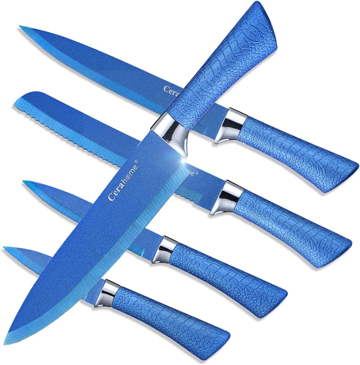 Cerahome Kitchen Knives Blue Kitchen Knife Set, Sharp Chef Knives Set Come with Gift Box Dishwasher Safe