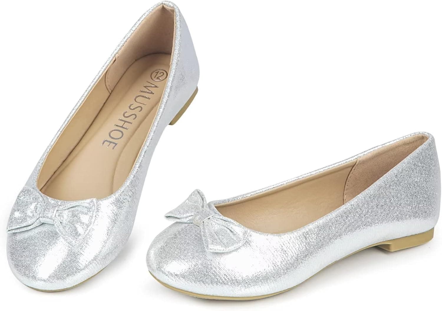 MUSSHOE Girls Dress Shoes Slip-on Ballerina Shoes Wedding Party Flats Shoes for Toddler Little Kids
