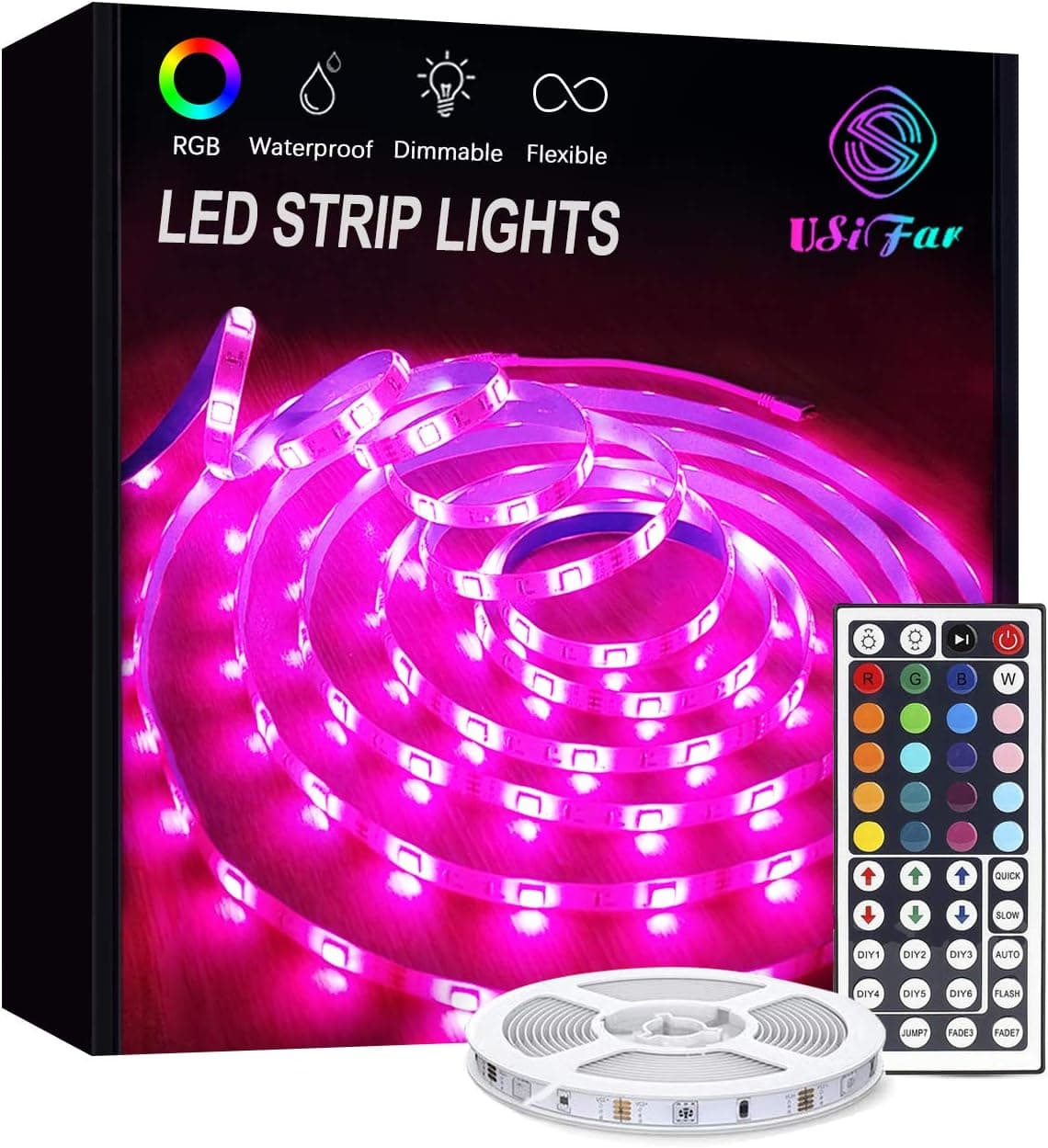 Led Strip Lights, 16.4ft Waterproof led Color Changing Strip Lights, RGB SMD 5050 Dimmable Flexible led Tape Lights, Suitable for Bedroom, Kitchen, TV, Party and Indoor DIY Mood Lighting Lovers