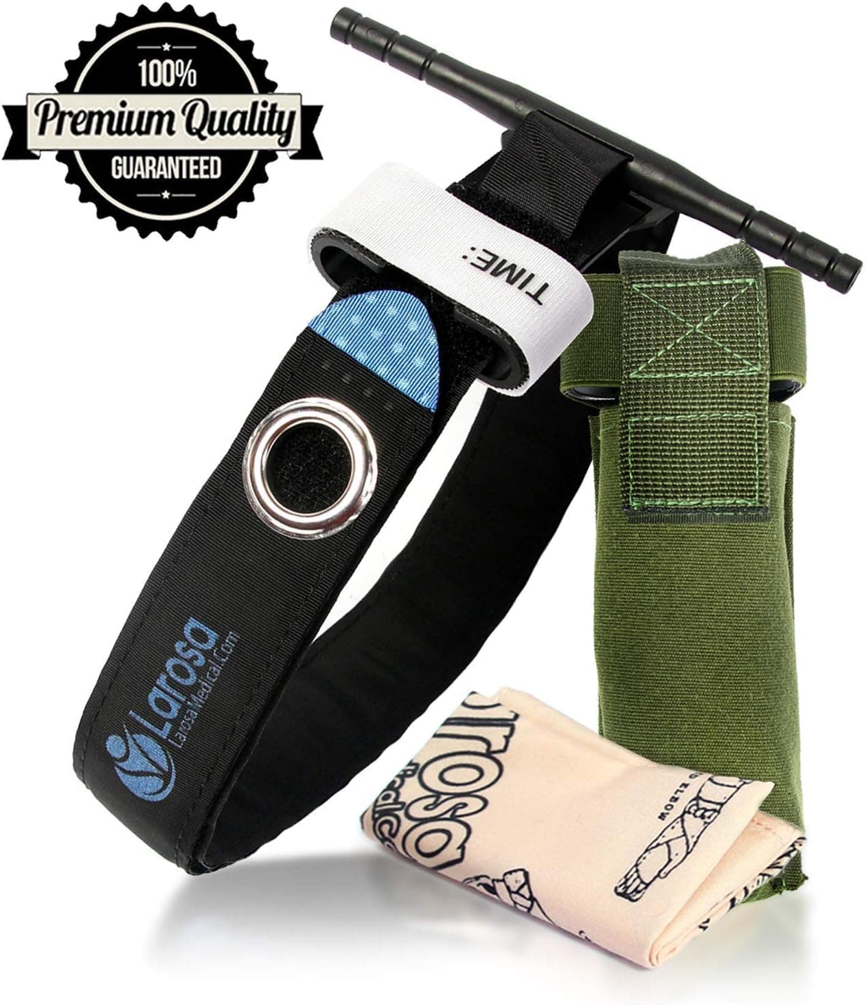 LAROSA First Aid Medical Tourniquet - Multiple Gen Tourniquet with Chromed Iron Finger Hole - Tourniquet Holder and Bandana Combo