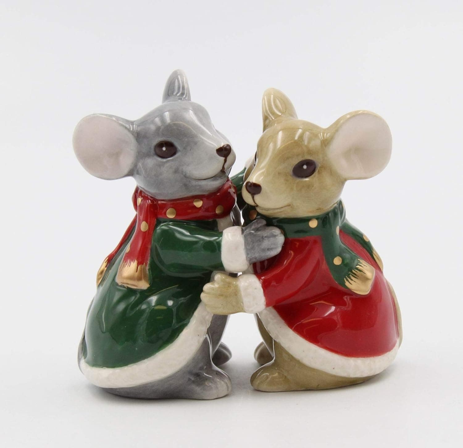 Fine Ceramic Christmas Holidays Mouse Couple Hugging Salt & Pepper Shakers Set, 3-3/8" H