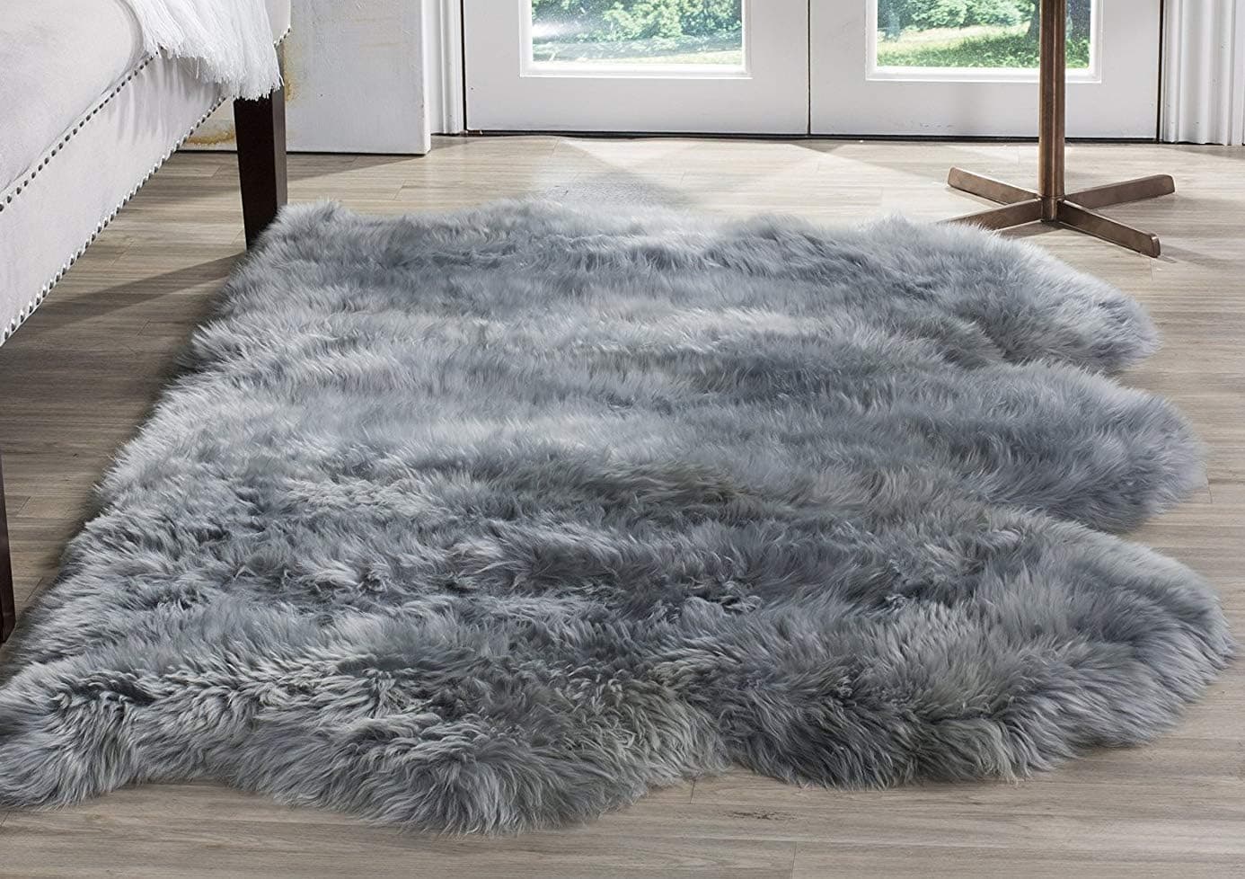HUAHOO Genuine Sheepskin Rug Three Pelt Real Sheepskin Blanket Natural Fur (Three/3ft x 5ft, Silver Grey)