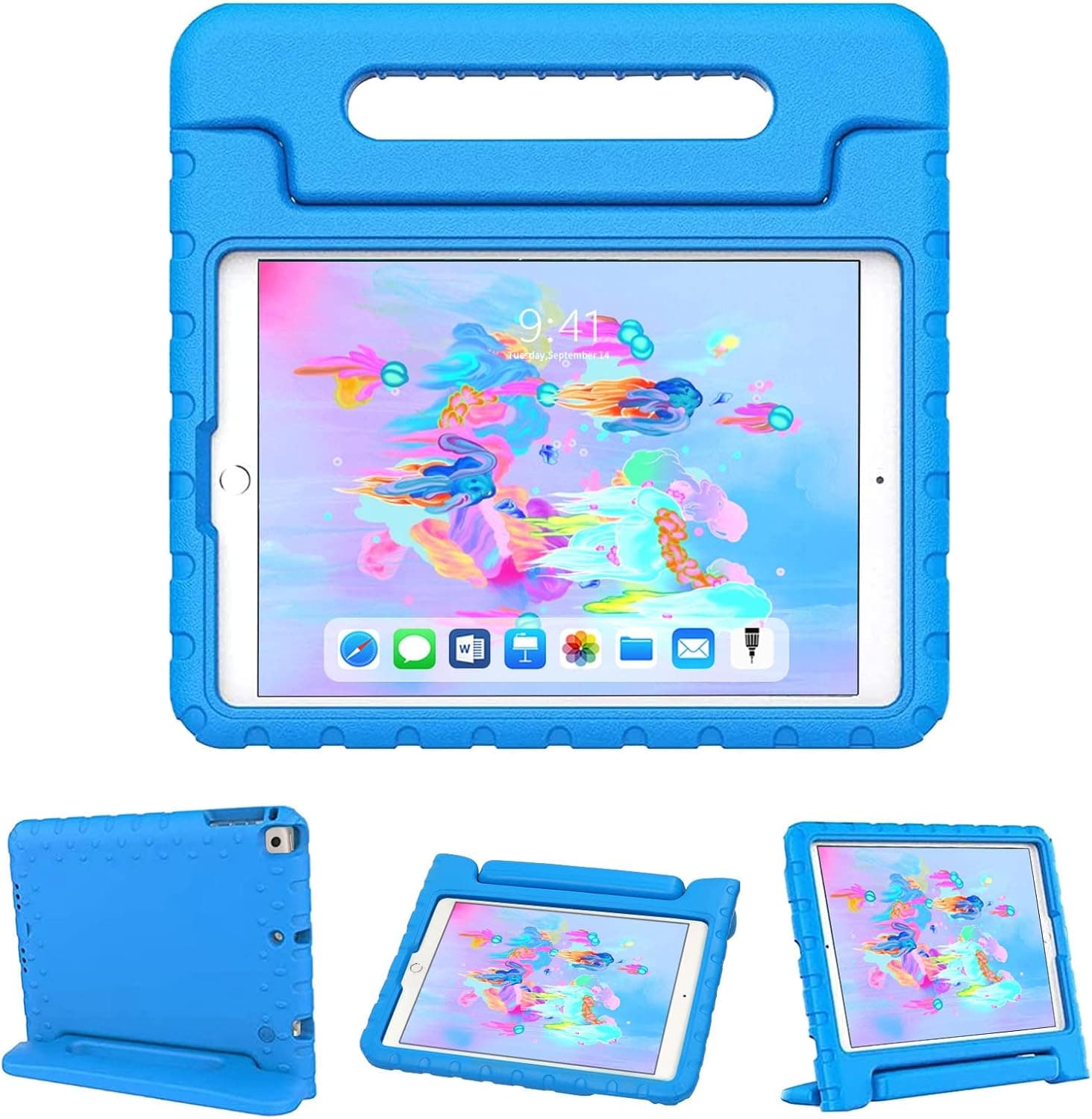 SIMPLEWAY Kids Case for iPad 9.7 6th/5th Generation 2017/2018, Light Weight Shock Proof Durable Rugged Kidsproof Foldable Convertible Handle Kids Case for iPad 6th/5th Gen Case, iPad Air 2 Case