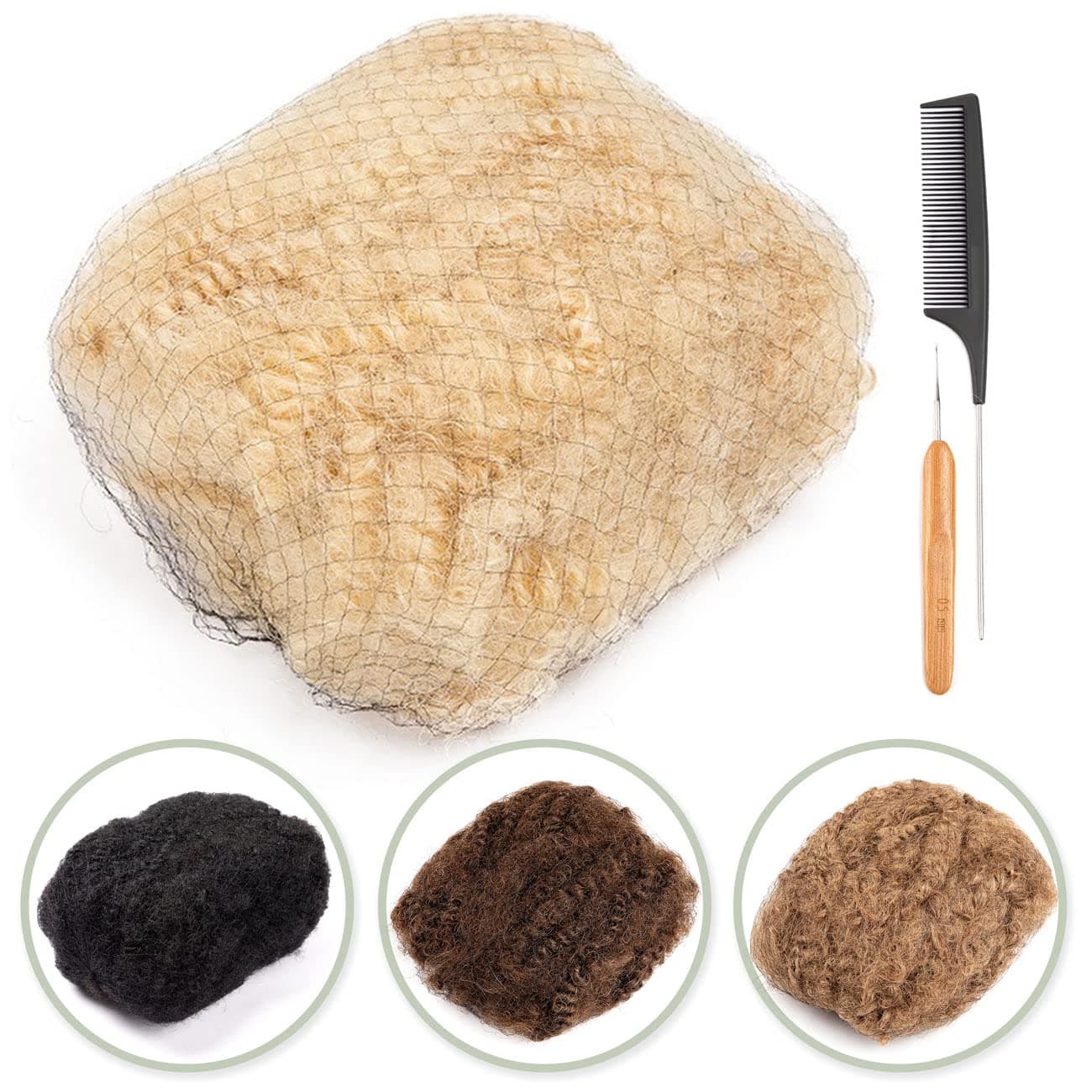 DAIXI 6 Inch 50g 613 Blonde Color Afro Kinkys Bulk Human Hair for Dreadlocks Making, Repairing and Extending, 100% Afro Kinky Curly Human Hair Bulk 50g/Pack Can be Dyed and Bleached Including Free Crochet Hooks and Comb