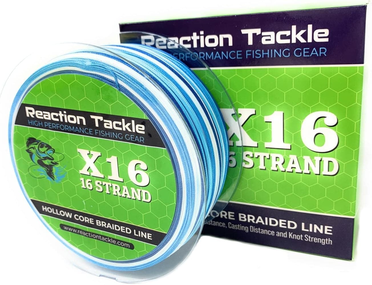 Reaction Tackle Hollow Core, 16 Strand Braided Fishing Line, Knotless Splice Leader Connections