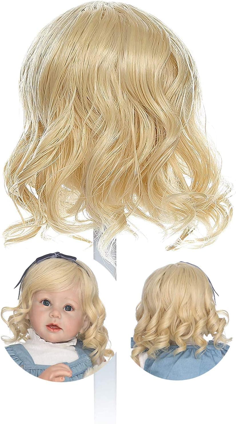 Reborn Wigs for Reborn Toddler Dolls Curly Short Blond Golden Hair Reborn Doll Wig Realistic Soft Wig Hair Suit for Head Circumference 48cm 19 inch 24"-28" Toddlers Doll (Short Curly Golden)