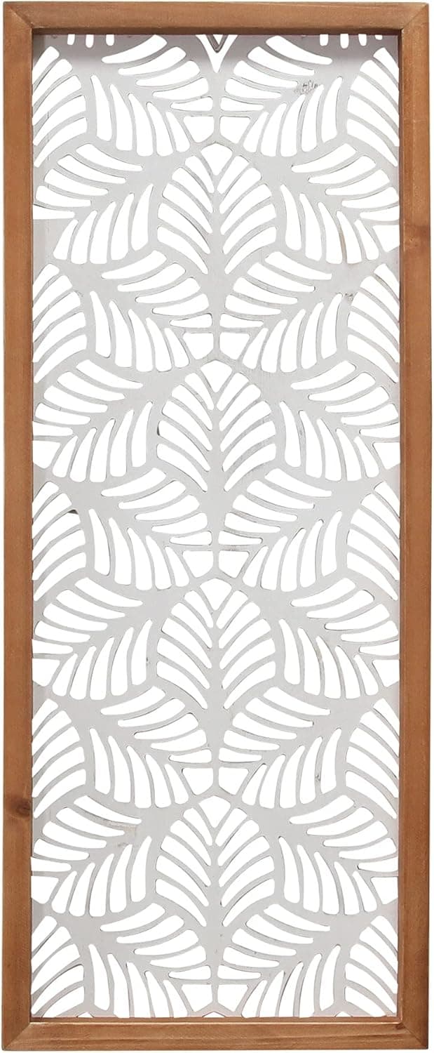 Stratton Home Décor Stratton Home Decor Wood Wall Panel Carved Wooden Leaf, 10.00 X 1.00 X 24.50, Natural White