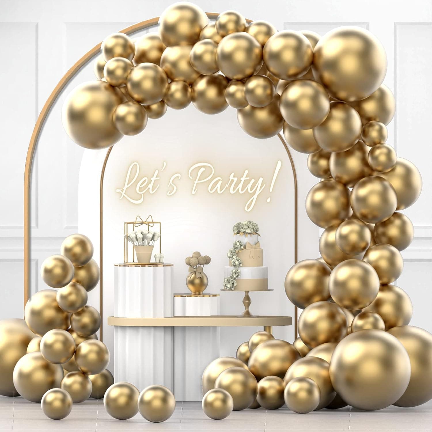 Gold Metallic Chrome Balloon Arch Kit, 100PCS 18In 12In 10In 5In Gold Latex Balloons Garland Arch Kit for Birthday Weddings Anniversary Graduation Gold Themed Party Decorationsarty Decorations