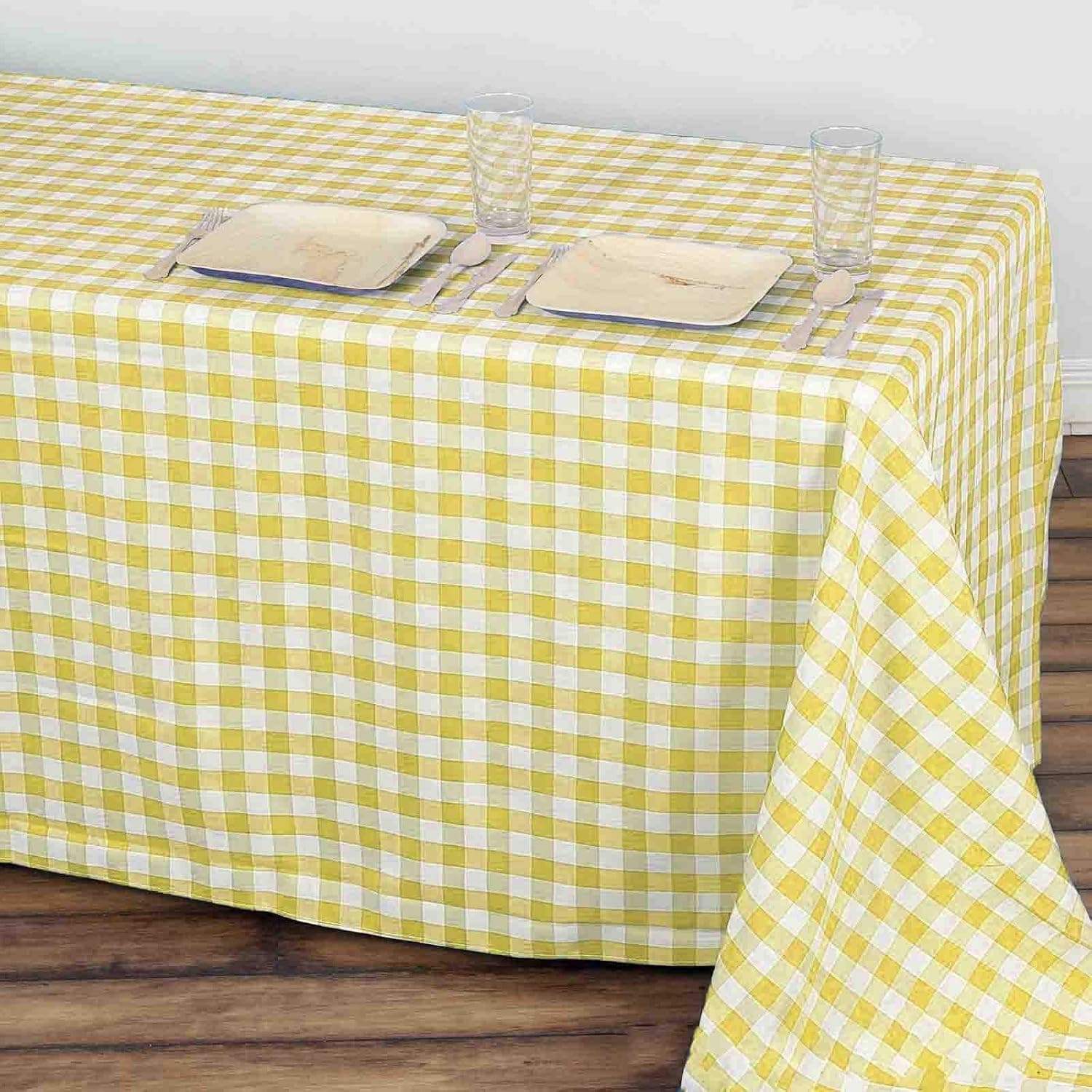 BalsaCircle 90-Inch x 132-Inch Yellow Checkered Tablecloth Table Linens Wedding Party Events Decorations Kitchen Dining Catering