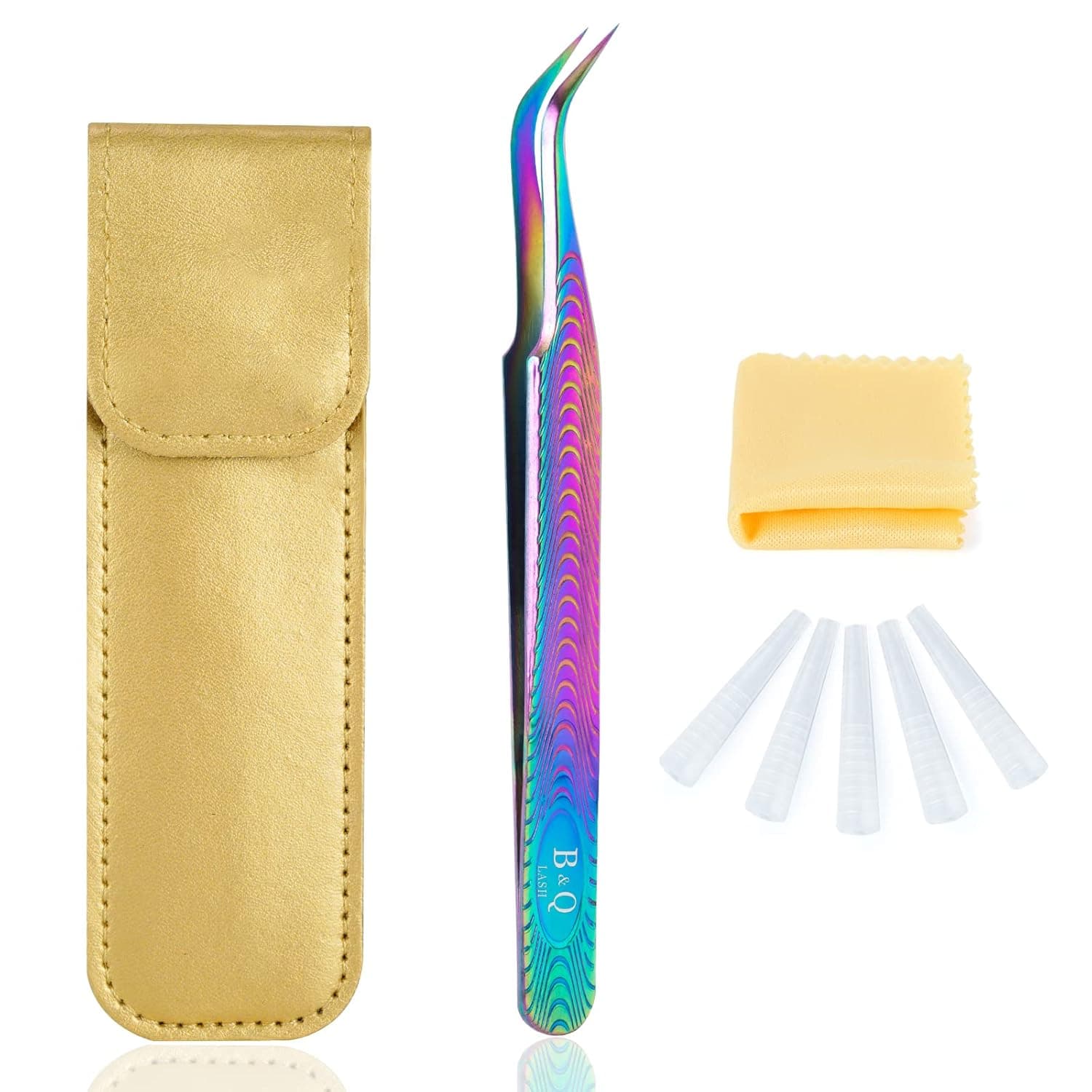 Lash Tweezers for Eyelash Extensions B&Q Lash Extension Tweezer Eyelash Tweezers Rainbow Eyelash Extension Tweezers Volume Lash Tweezers With 5 Tweezers Protectors & Wipe Cloth -01