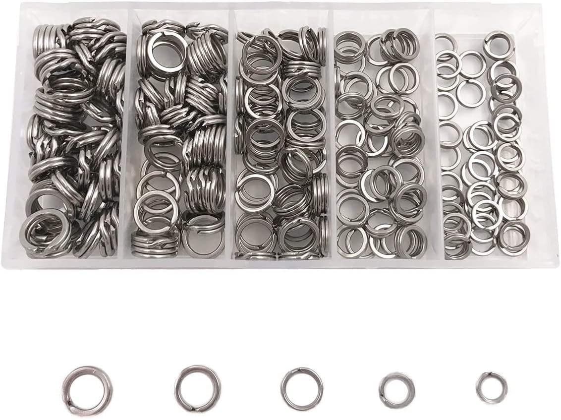 Milepetus 250pcs Stainless Steel Fishing Split Rings Black Nickel High Strength Heavy Duty Fishing Lures Ring Chain Connector Fishing Lure Tackle Set,5 Sizes
