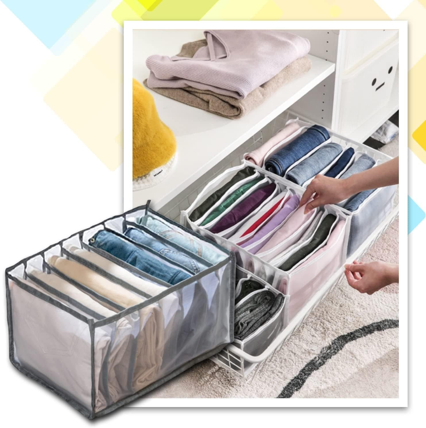 Wardrobe Clothes Organizer Foldable Drawer Organizers Jeans Drawer Dividers Organizers Clothes Mesh Separation Box For Legging T-Shirt Underwear Socks