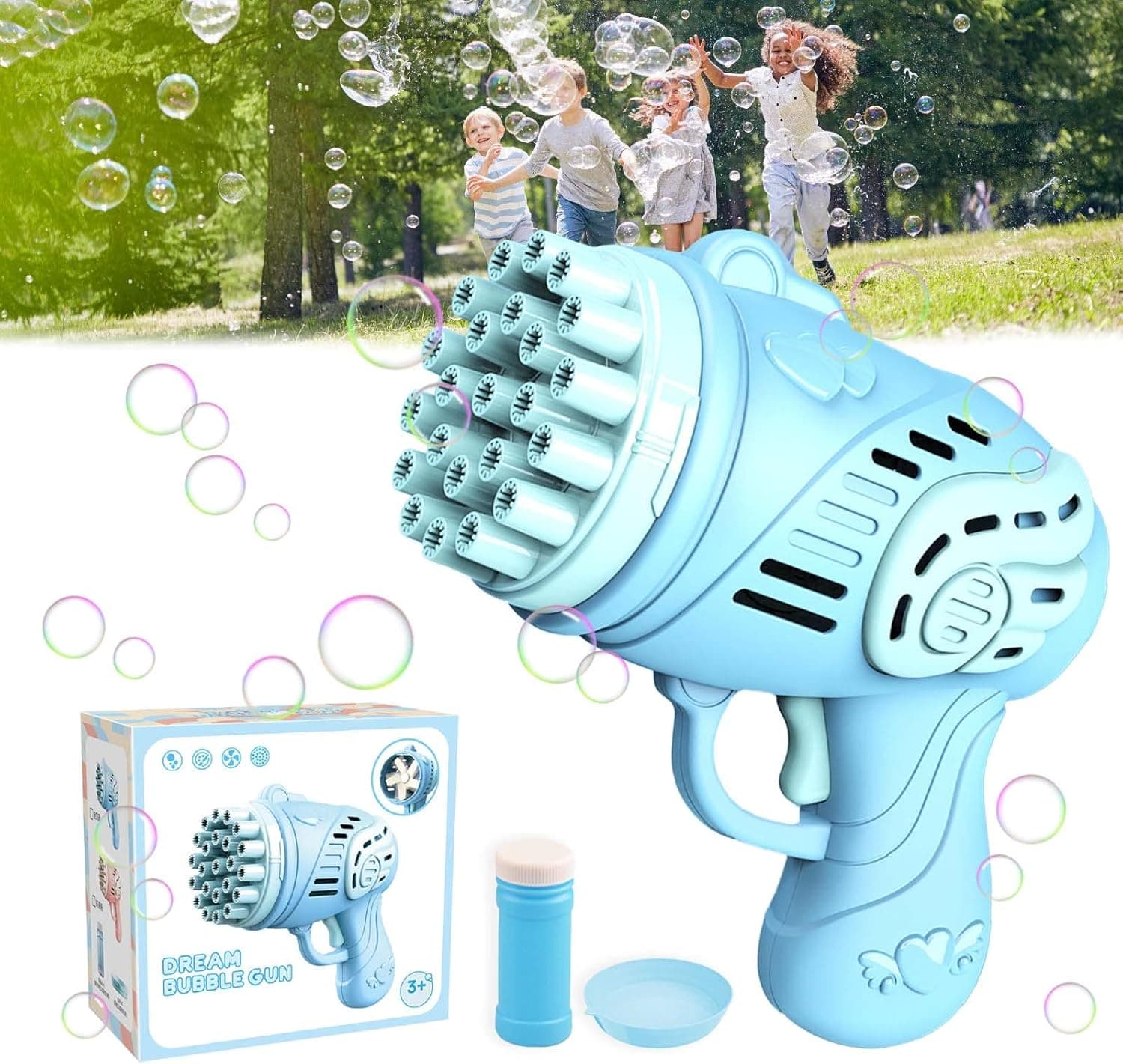 Bubble Machine Bubble Gun Bubble Toy 2022 New 23 Holes Automatic Bubble Maker, Outdoor Electric Bubble Machine Toys Outdoor Camping Activities Bubble Machine Toy Gift for Summer Party Sky Blue
